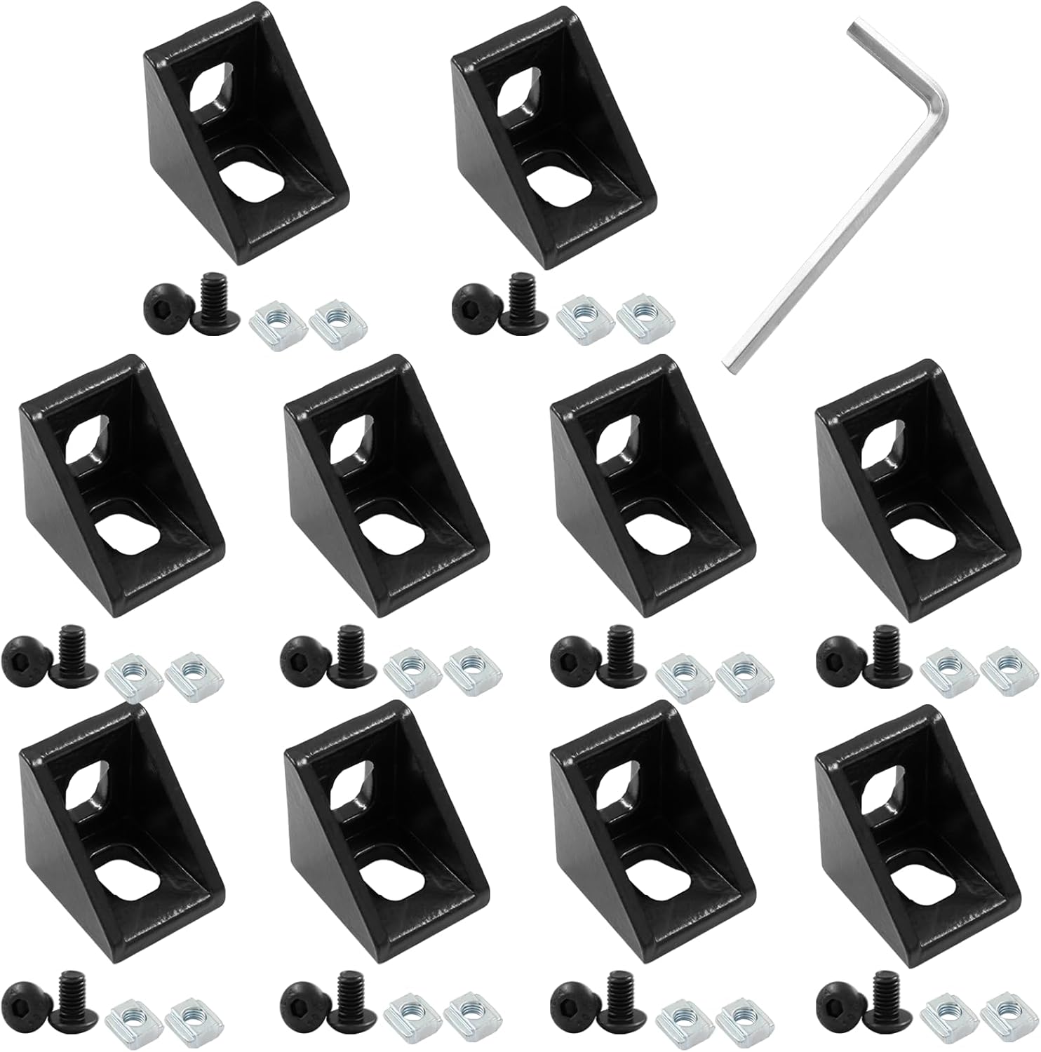 10 conectores de perfil de aluminio serie 2020, con 20 tuercas M5 T, 20 tornillos M5 y 1 llave, para perfil de extrusión de aluminio serie 2020,