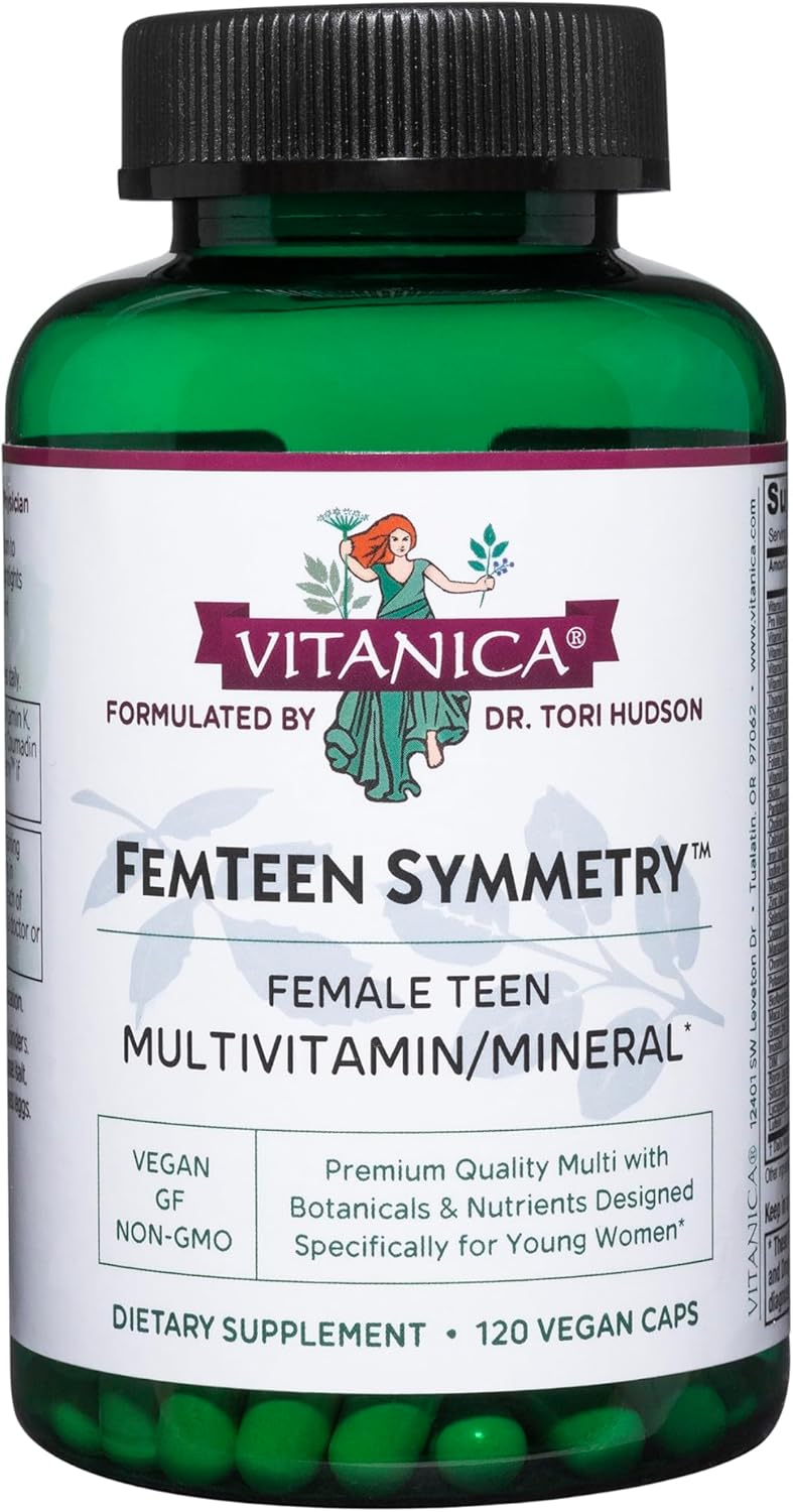 Vitanica FemTeen Simetría, Vitaminas para Adolescentes Multivitaminas Diarias, Vegano, 120 Cápsulas