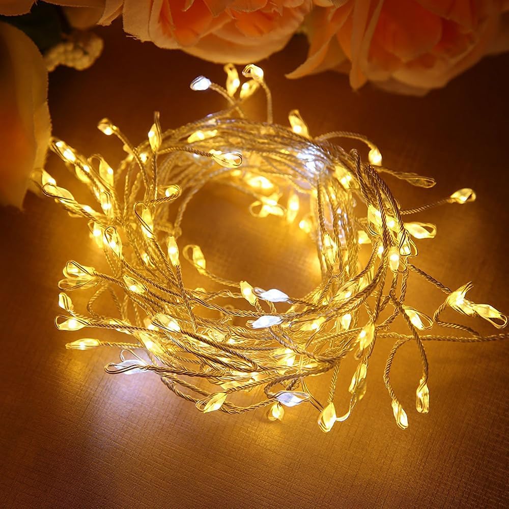Luces de petardo enchufables de 10 pies de alambre de cobre blanco cálido para interiores con temporizador remoto para dormitorio, sala de estar,