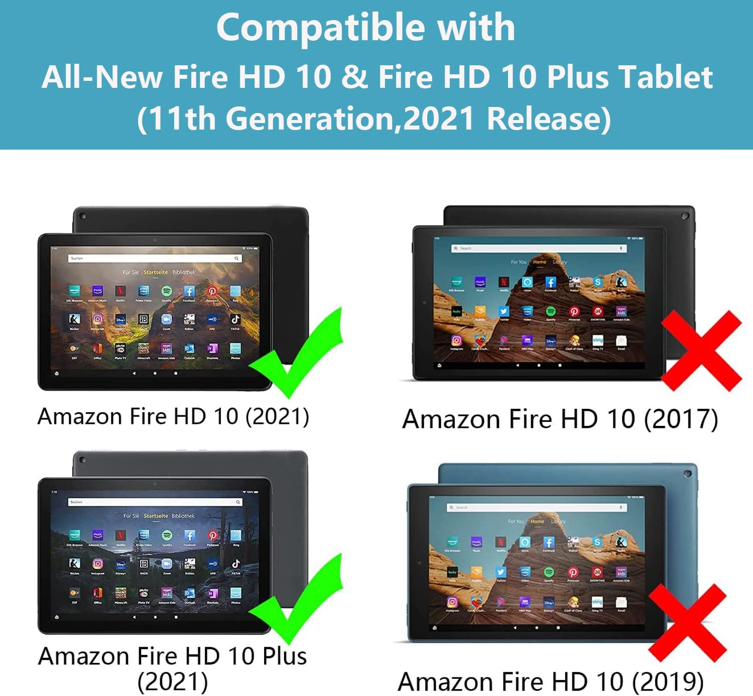Funda para tableta Tienda Fire HD 10Fire HD 10 Plus (11 generación, versión 2021), funda delgada de piel sintética con ranura para tarjeta y soporte