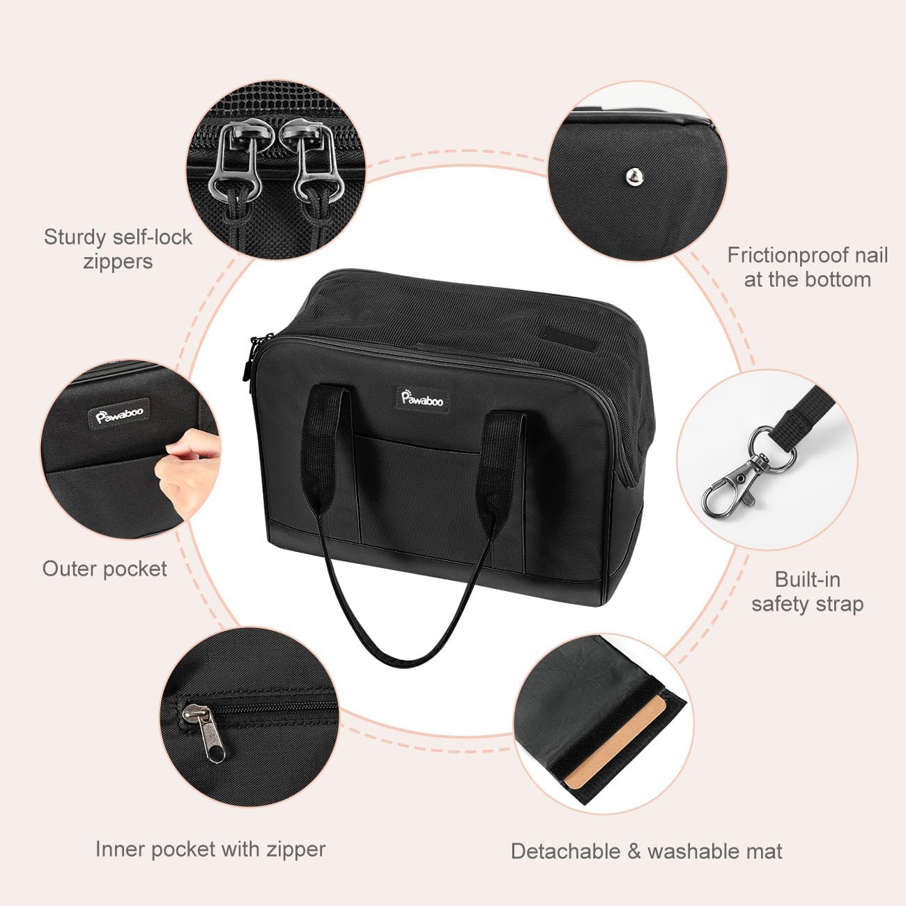 Pawaboo Bolsa transportadora para perros, bolsa de transporte para mascotas con bolsillos, bolsa transpirable de lados suaves para mascotas con