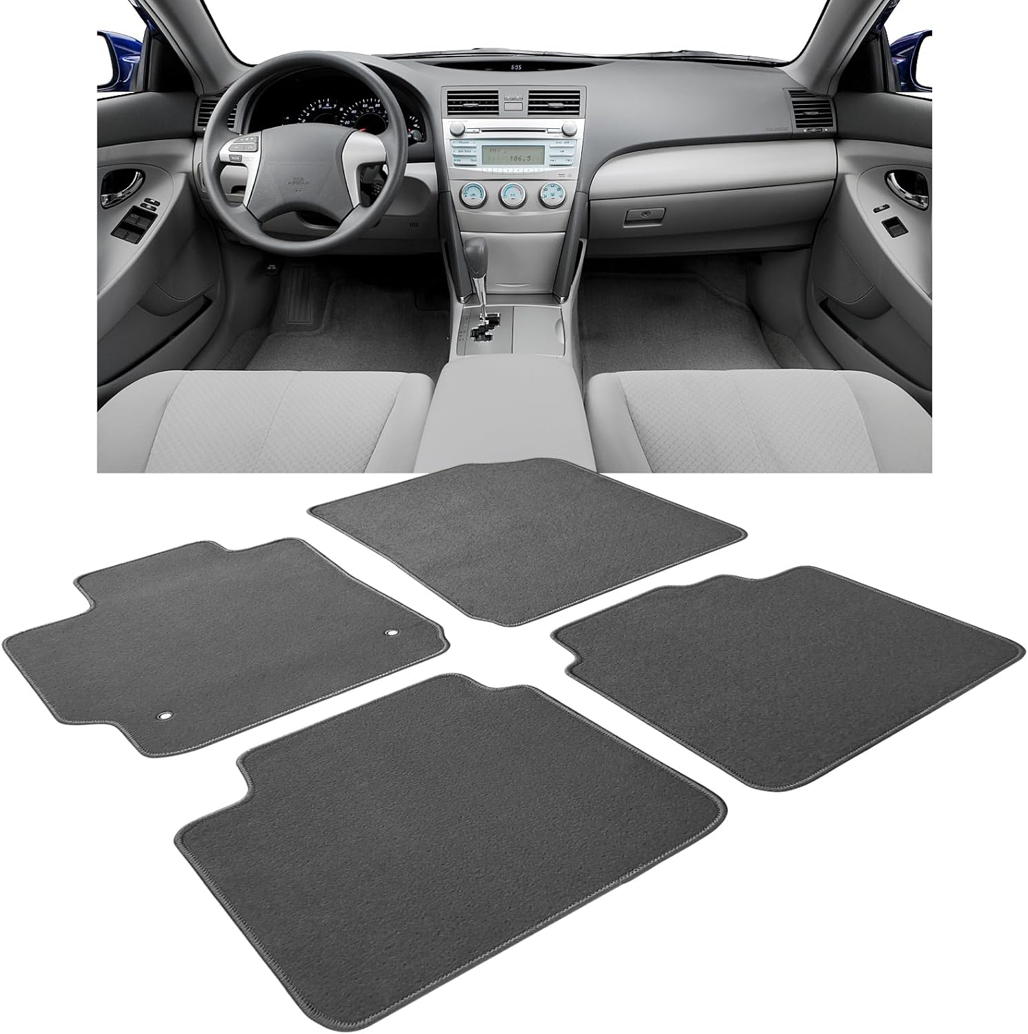 IKON MOTORSPORTS, Alfombrillas compatibles con Toyota Camry 2007-2011, alfombra de nailon grisgris delantera y trasera, juego de 4 piezas, 2008 2009