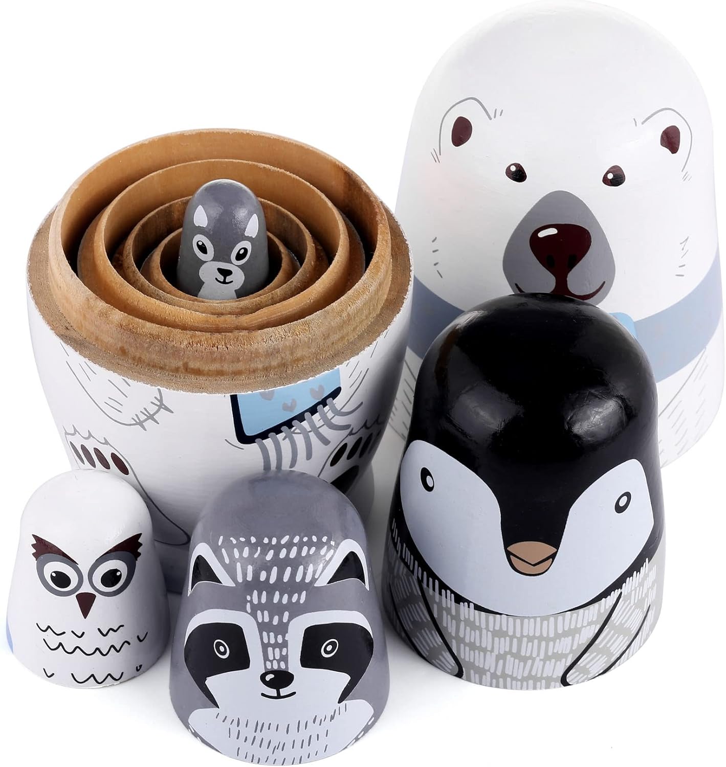 5 muñecas rusas de anidación hechas a mano, de madera, apilables, muñecas rusas Matryoshka para niños y niñas, regalo de deseos de cumpleaños (osos