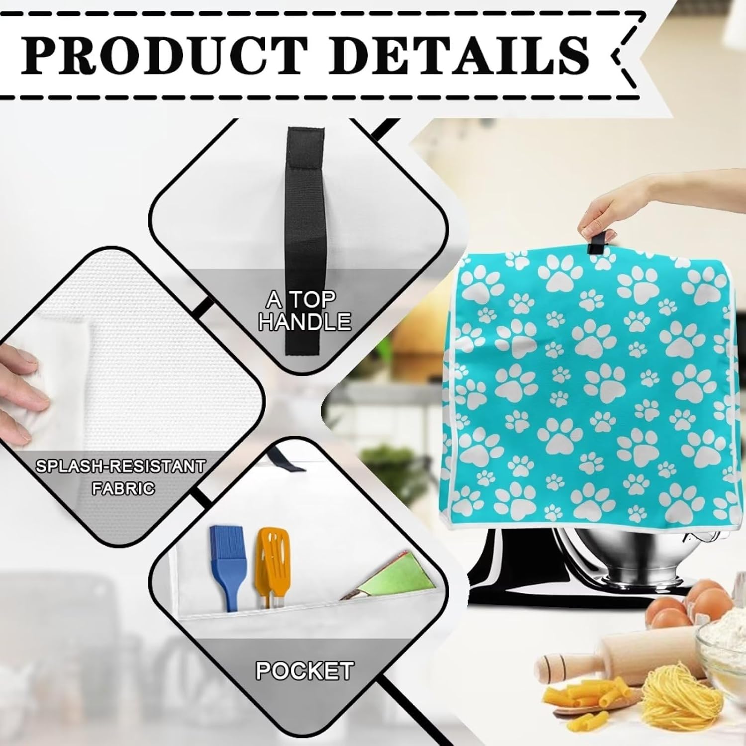 Funda para mezcladora de huellas de perro, funda para electrodomésticos de cocina, para cafetera, licuadora y batidora de pie, cubierta de licuadora