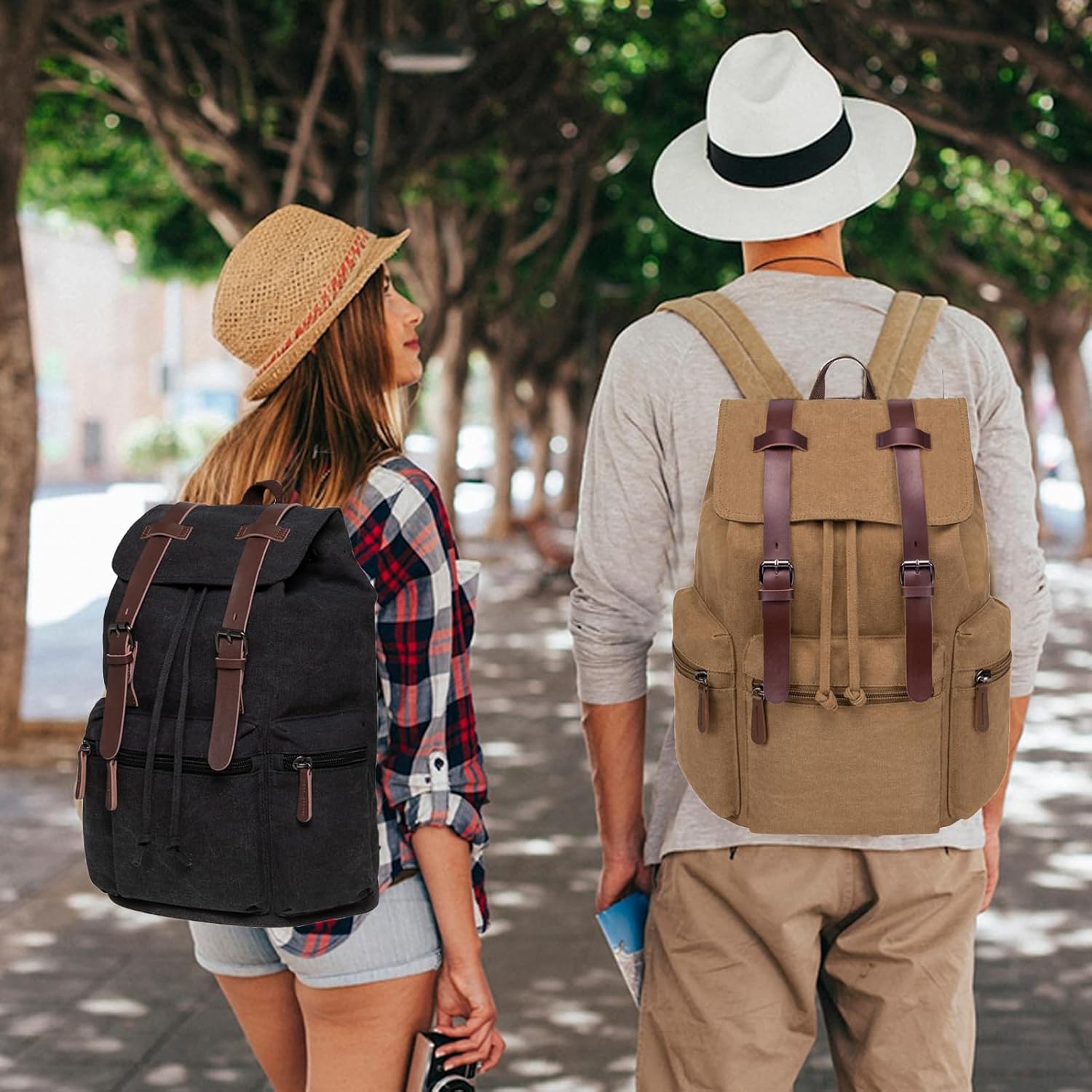 Mochila de lona vintage para computadora portátil, para computadora de 15.6 pulgadas, mochila de viaje para trabajo universitario para hombres y
