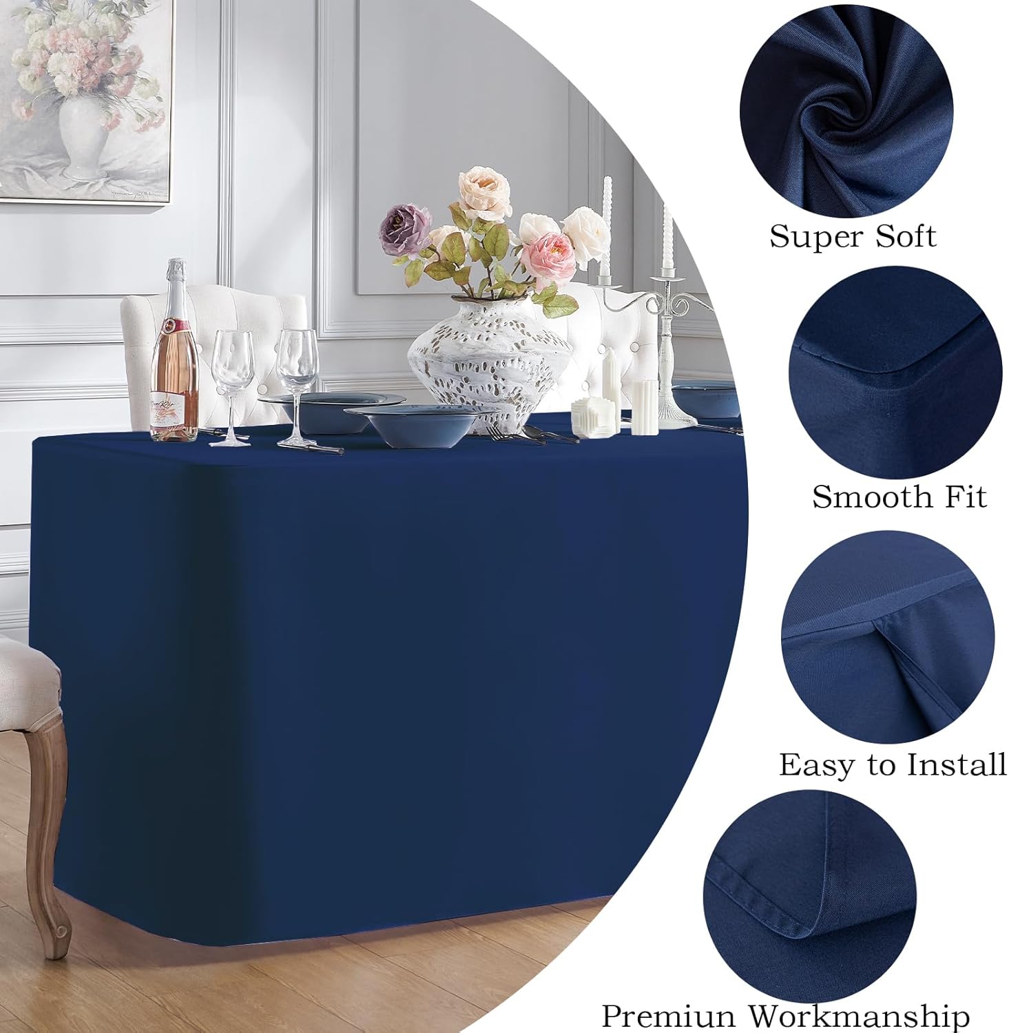 Hstbgdlk Mantel rectangular de alta calidad de 4 pies para mesa rectangular de 48 x 25 pulgadas, resistente al agua, tela lavable, mesa rectangular