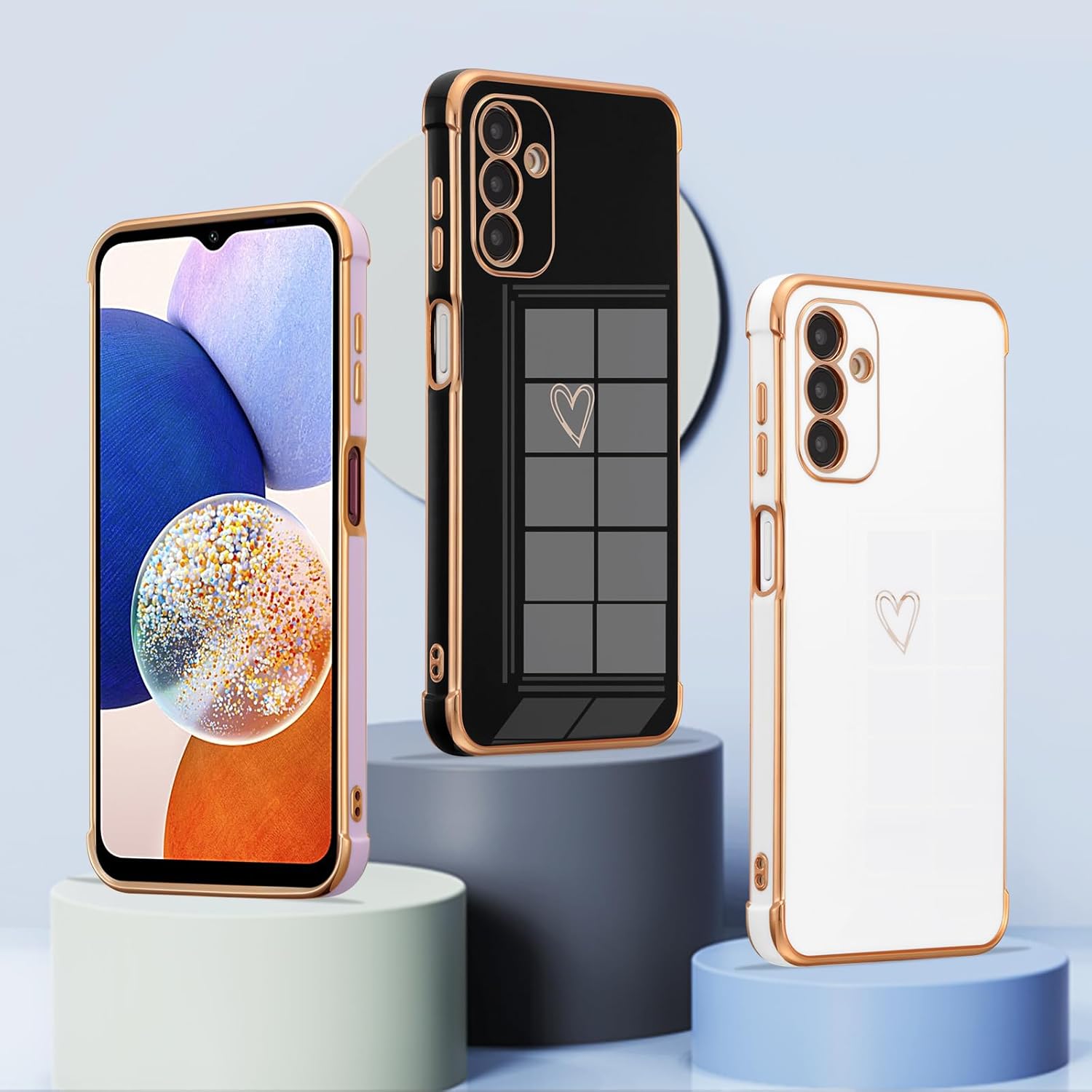 ZTOFERA Funda para Samsung Galaxy A54 5G, bonito borde chapado con patrón de corazones de amor con protección de lente de cámara, funda para Galaxy