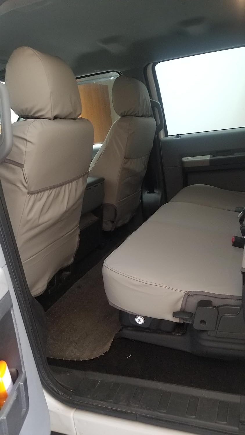 Durafit Seat Covers, Cuero sintético gris impermeable compatible con Ford F150 XLXLTLariat 2015-2022 y F250-F550 2016-2022, asientos delanteros
