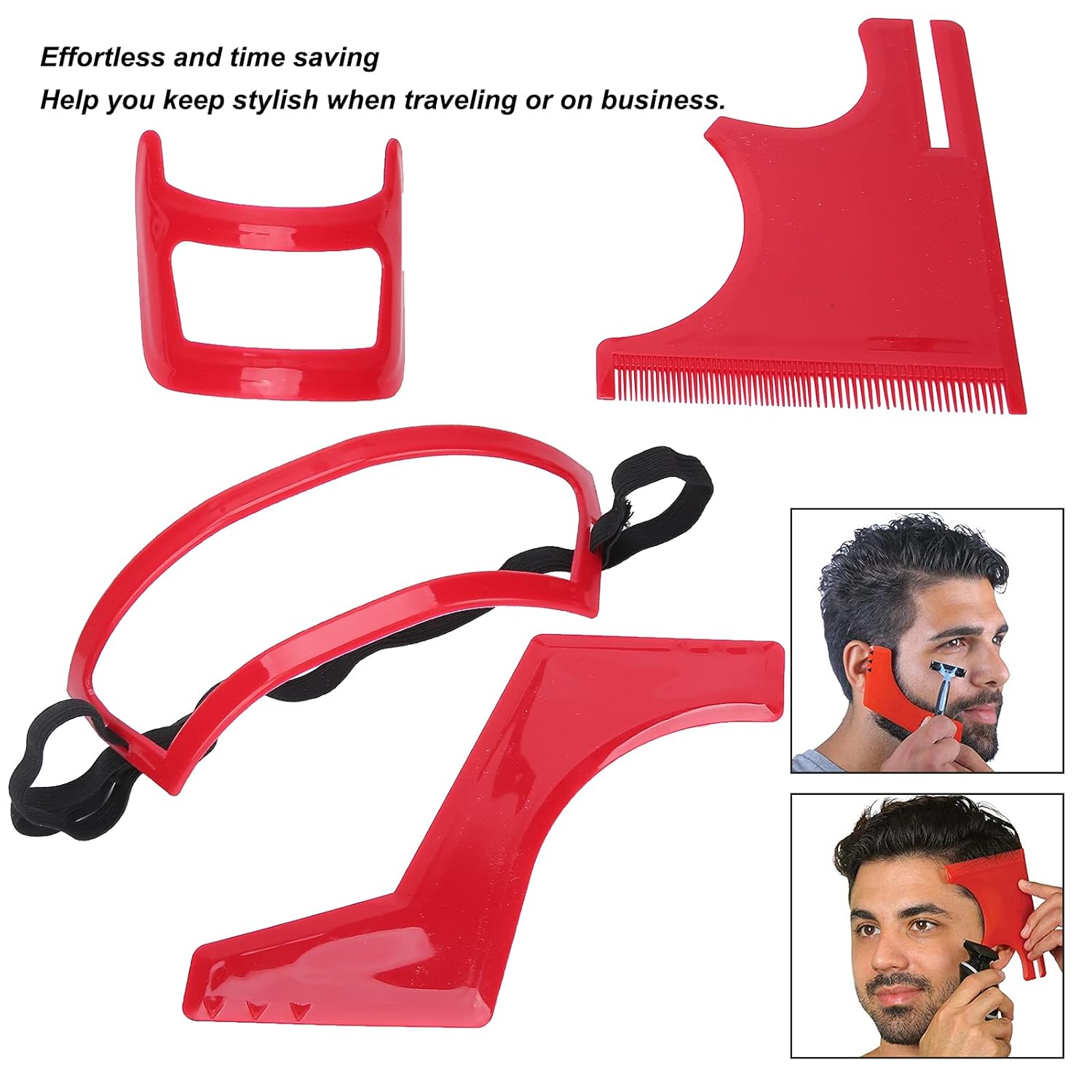 Kit de herramientas para moldear la barba, estilo de barba, corte de línea de cabello, juego de plantillas de barba de plástico rojo, herramienta de