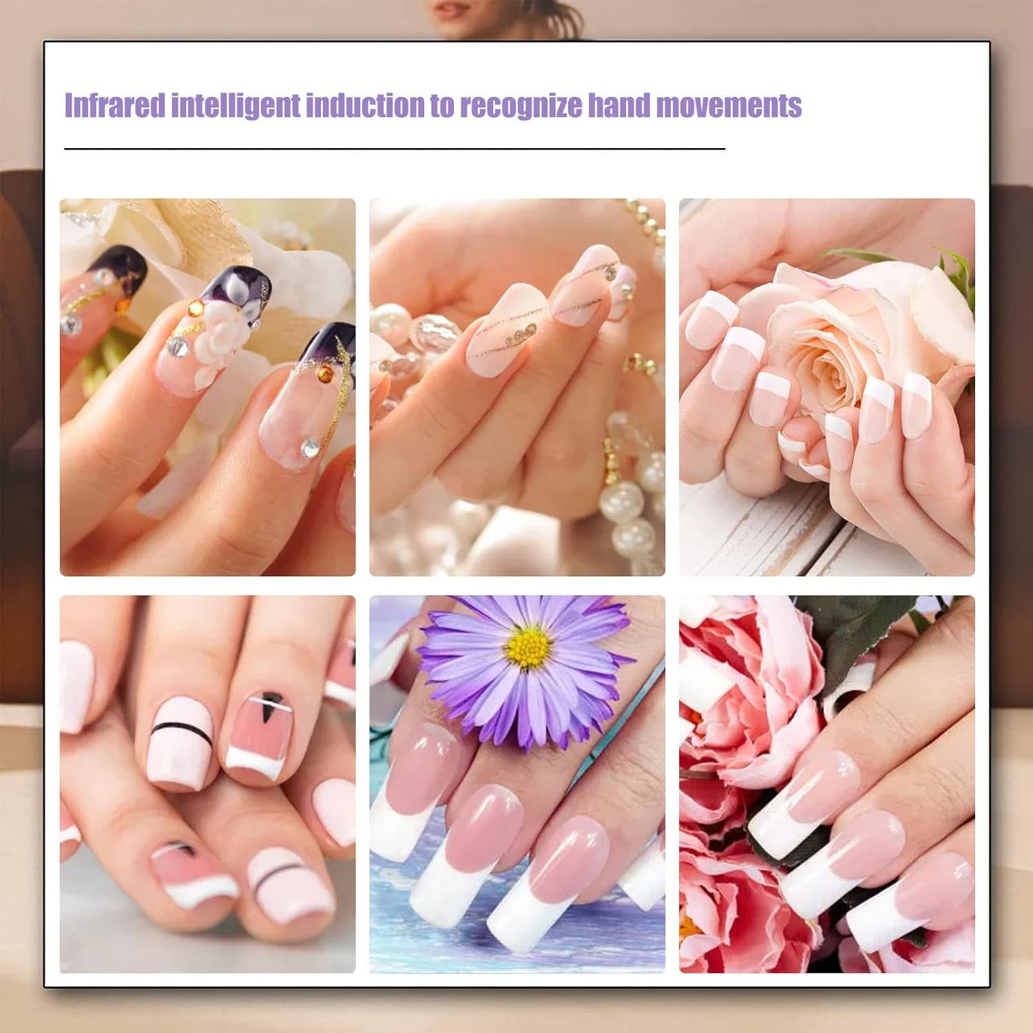 Secador de uñas de aire, ventilador de secado portátil para esmalte de uñas regular, sensor automático infrarrojo cálido y fresco, 300 W de alta