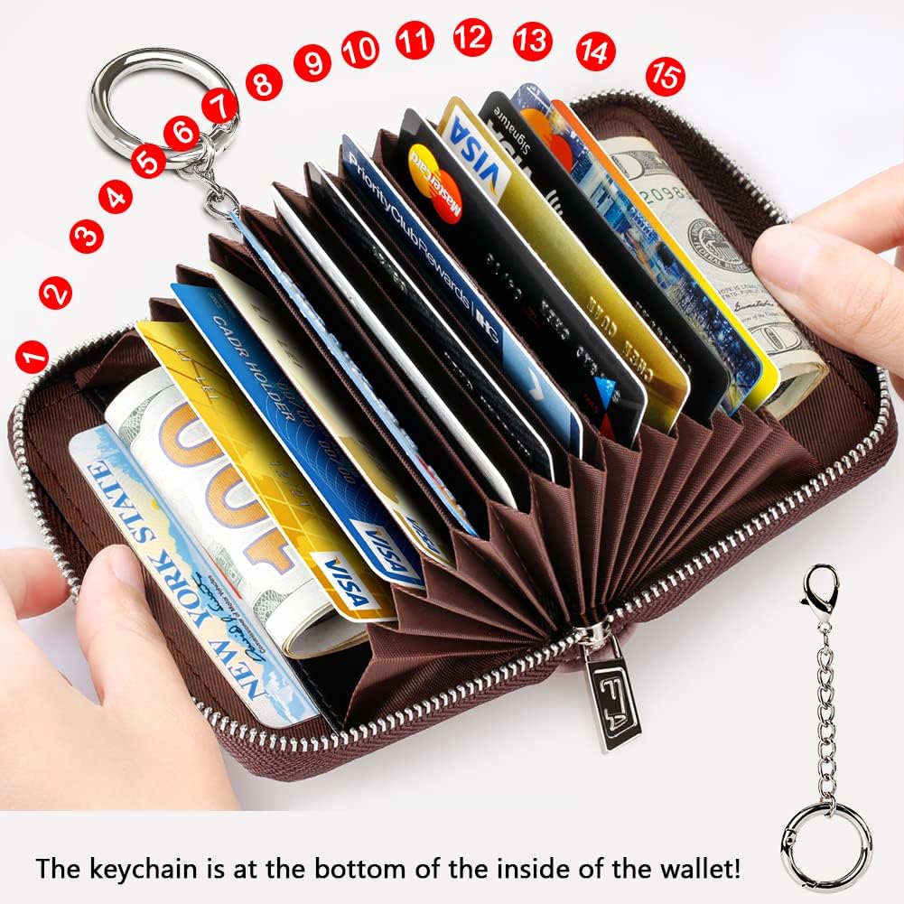 FurArt – Cartera para tarjetas de crédito, soporte para tarjetas con cremallera para hombres y mujeres, bloqueo RFID, cartera con llavero, tamaño