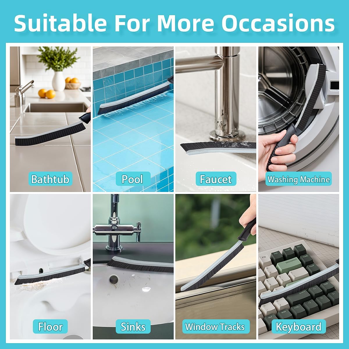 Paquete de 2 cepillos de limpieza, cepillo de piscina, cepillo de lechada, cepillo para fregar con mango negro, suministros de limpieza profunda