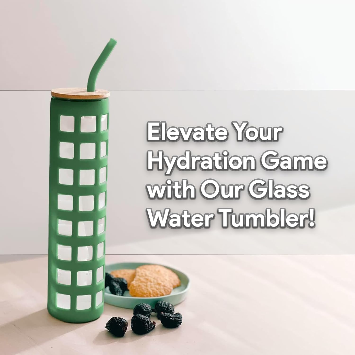 purifyou Vaso de vidrio de 20 onzas con popote, tapa de bambú y funda protectora de silicona, vaso de agua de doble pared para batidos, té Boba,