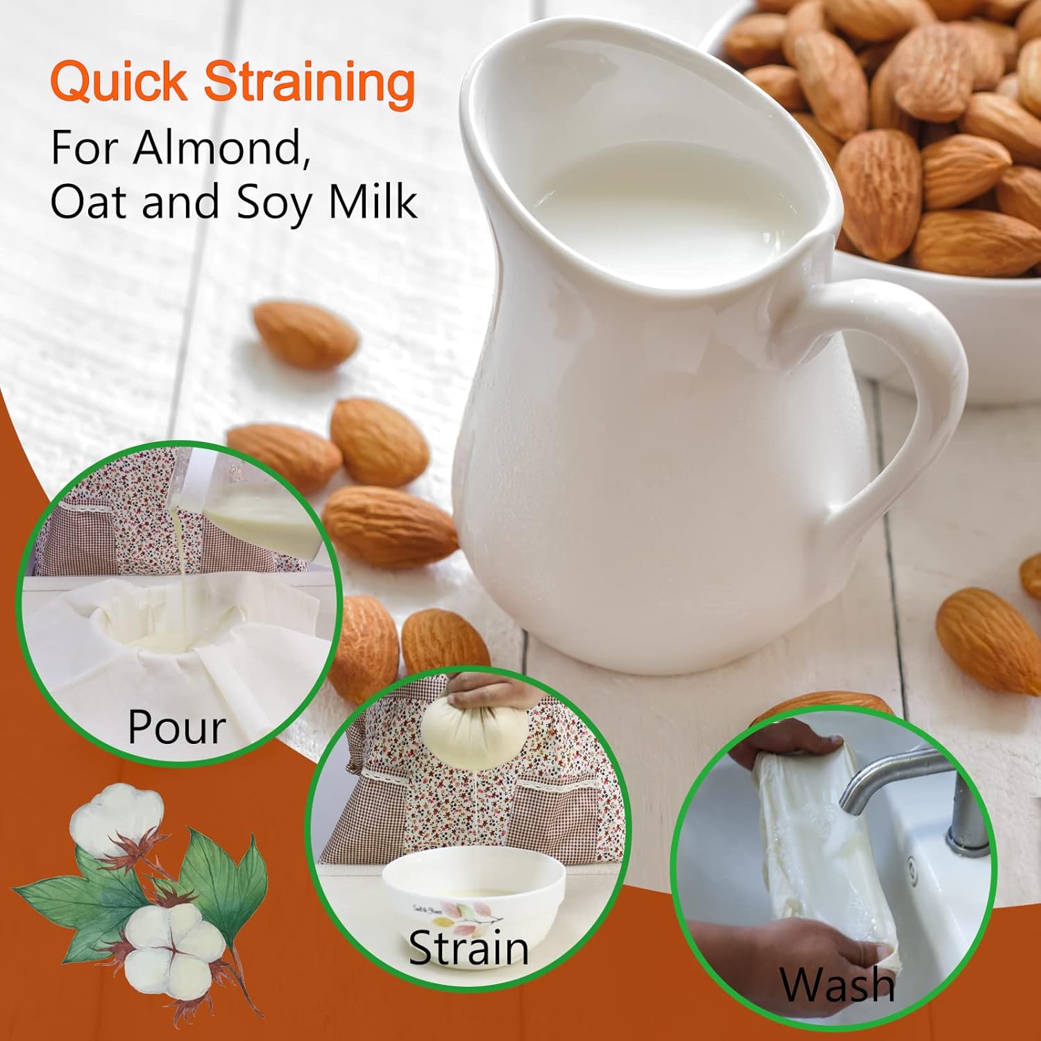 Paquete de 6 paños de queso circulares de 16 pulgadas para colar, reutilizables, grado 90 Plus, borde bloqueado, 100% algodón sin blanquear, colador