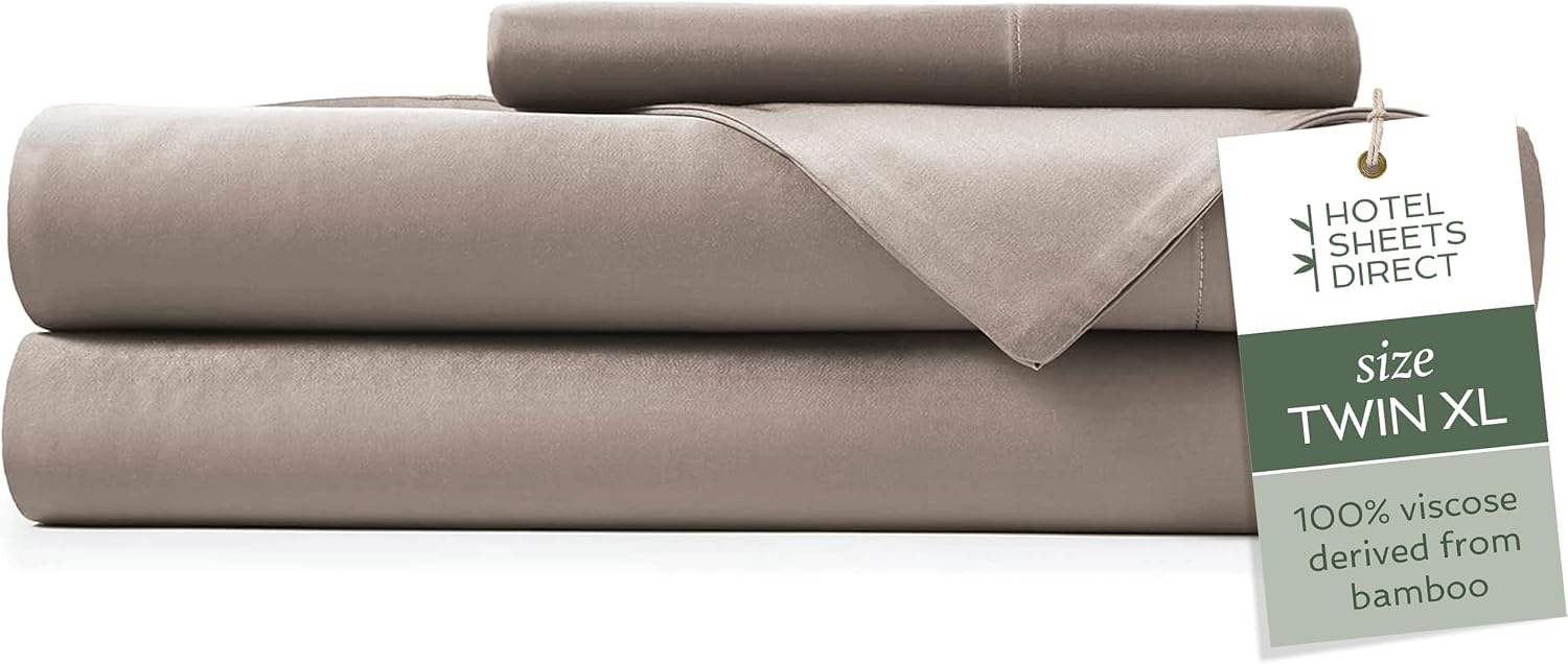 Hotel Sheets Direct – Sábanas de 100% viscosa de bambú, tamaño individual XL, refrescantes, con laterales profundos, suaves y sedosas, color arena