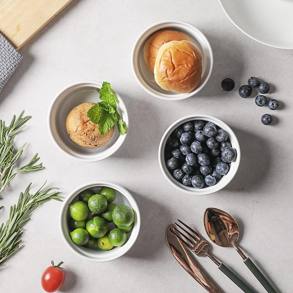 Sweejar Ceramics – Platos de soufflé, ramequines, 8 onzas para hornear, pudín, crema brulee, soufflé, juego de 6 unidades (blanco)