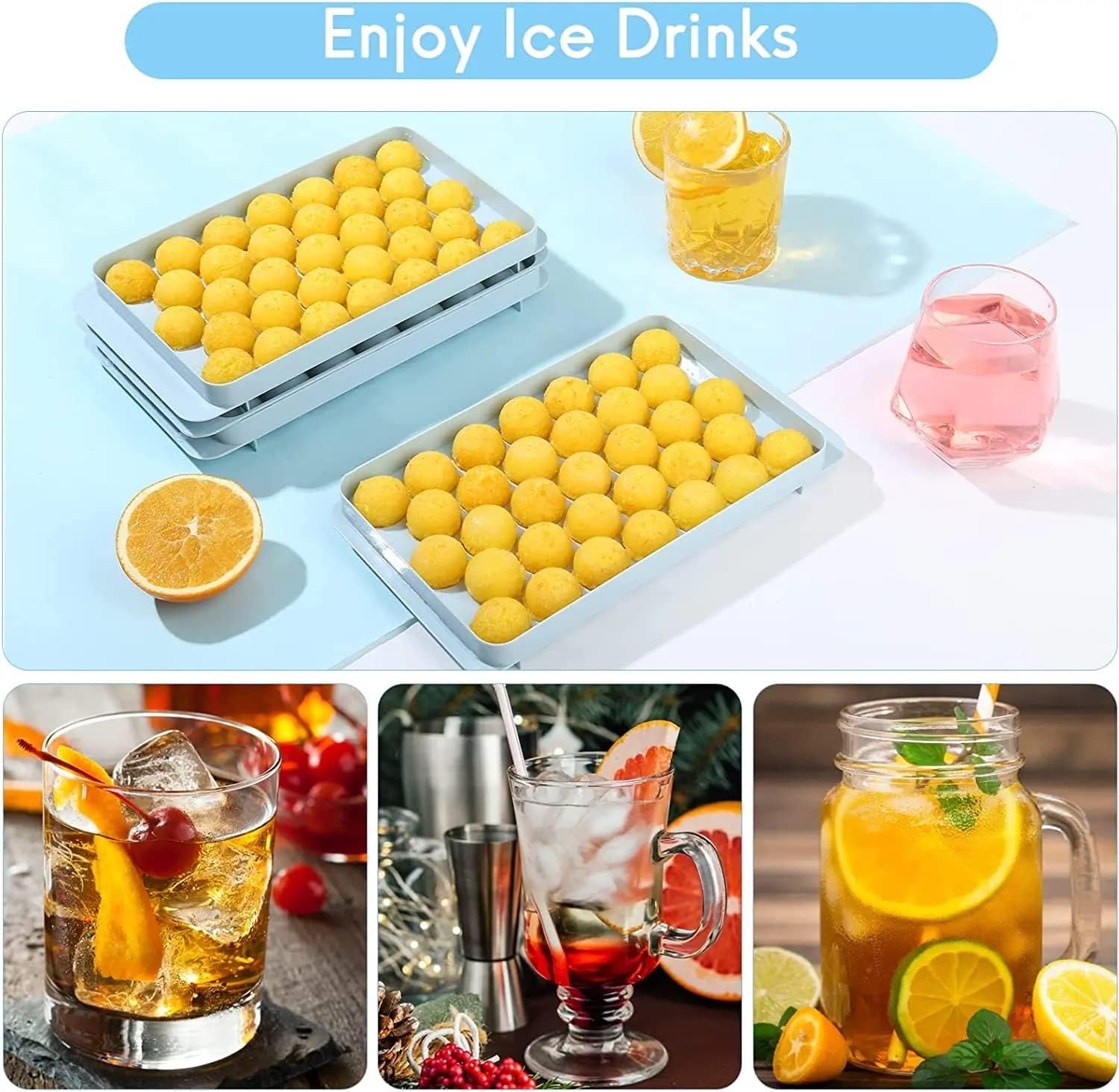 ACGSS – Paquete de 2 bandejas redondas para cubitos de hielo, 66 piezas, molde redondo para cubitos de hielo, perfecto para enfriar bebidas, café,