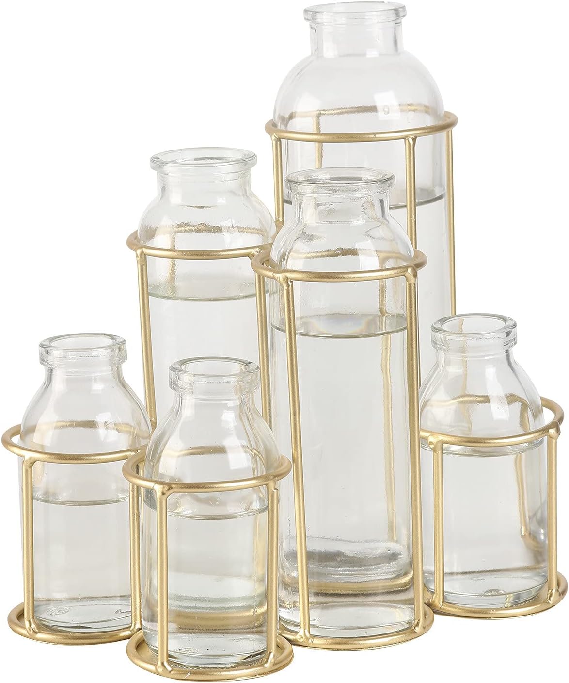 Radefasun Jarrones de flores con 6 botellas de cristal transparente con soporte de metal, estación de propagación de plantas, juego de soporte para