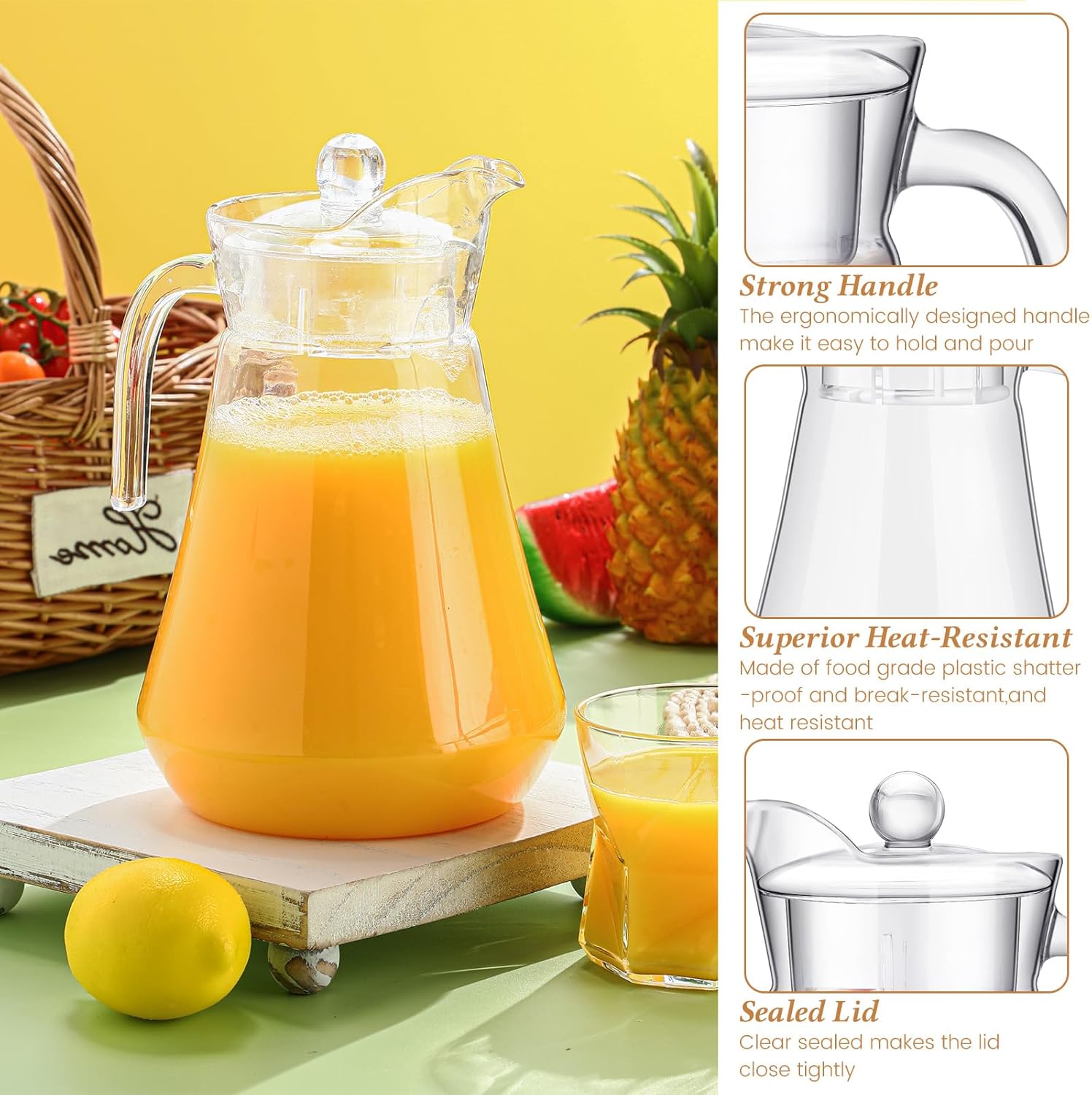 4 Pcs Plastic Pitcher with Lid and Handle Clear Plastic Water Pitcher Shatter Proof Jugs for Drinks Fridge Iced Tea Juice Milk Lemonade Sangria Cold