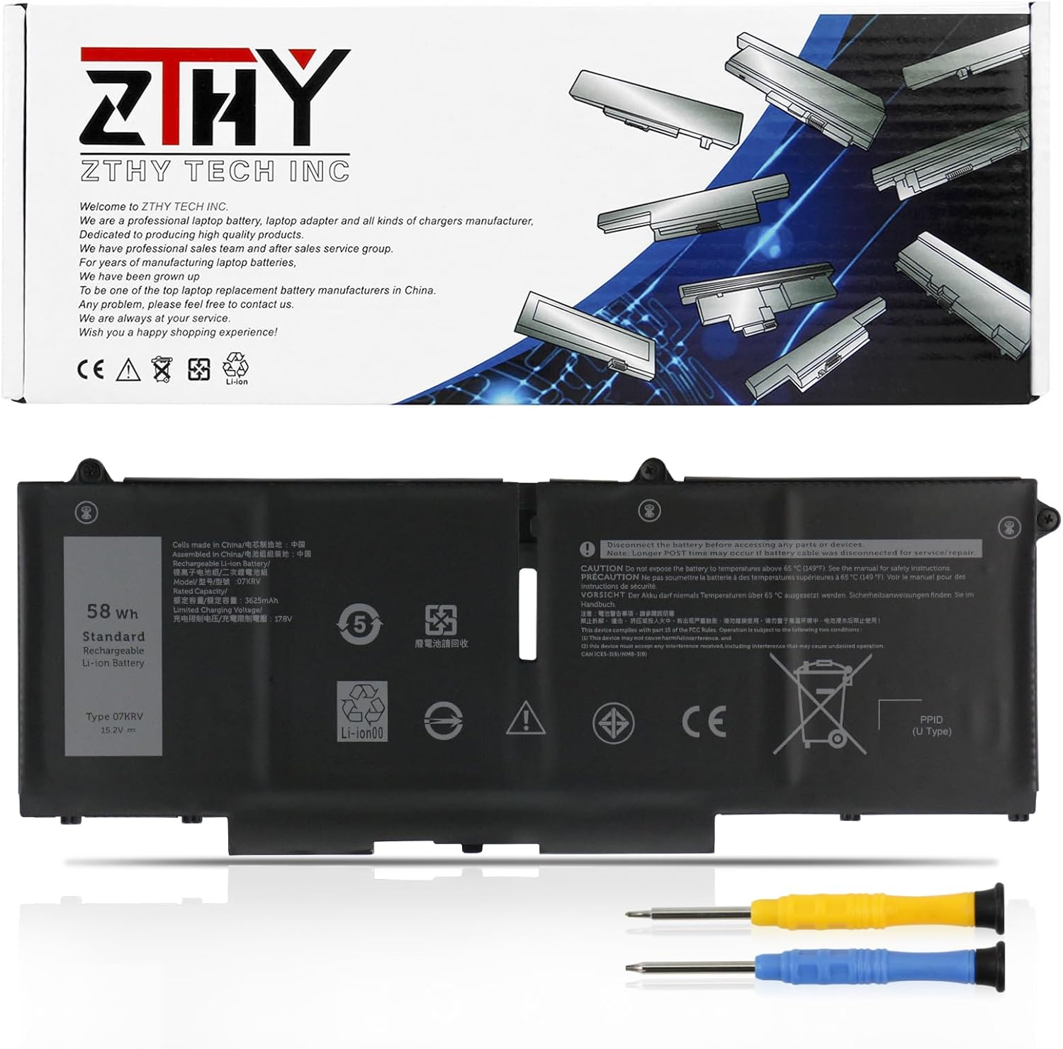 ZTHY Batería de repuesto para laptop de 58 Wh 07KRV para Dell Latitude 5430 5530 Precision 3570 P104F P104F005 P137G P137G004 Series M69D0 H4PVC