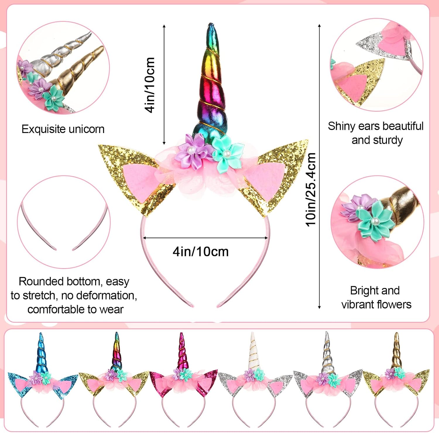 Jexine Los recuerdos de fiesta de unicornio de 18 piezas incluyen 9 diademas de unicornio y 9 pulseras de cuentas de arcoíris de unicornio, diadema