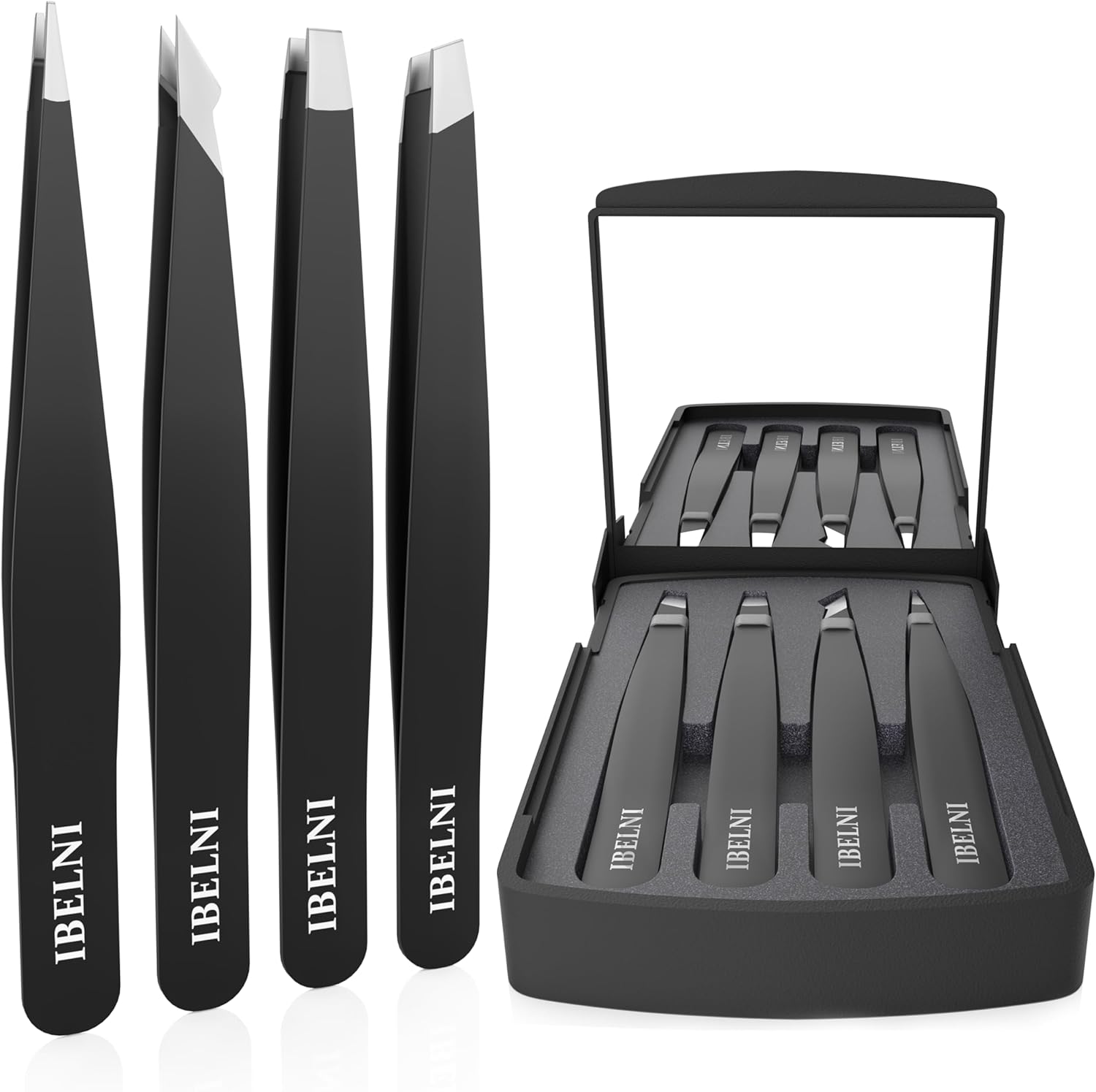 Juego de pinzas con estuche de espejo, pinzas para el vello facial para mujer, pinzas profesionales para cabello facial para cejas, kit de pinzas de