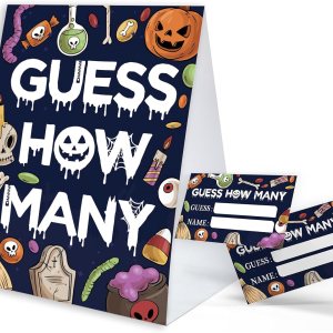 Juego de fiesta de Halloween Adivina cuántos, suministros de recuerdos de fiesta de Halloween, dulce o truco, actividad familiar (1 letrero y 50 Juego de fiesta de Halloween Adivina cuántos, suministros de recuerdos de fiesta de Halloween, dulce o truco, actividad familiar (1 letrero y 50