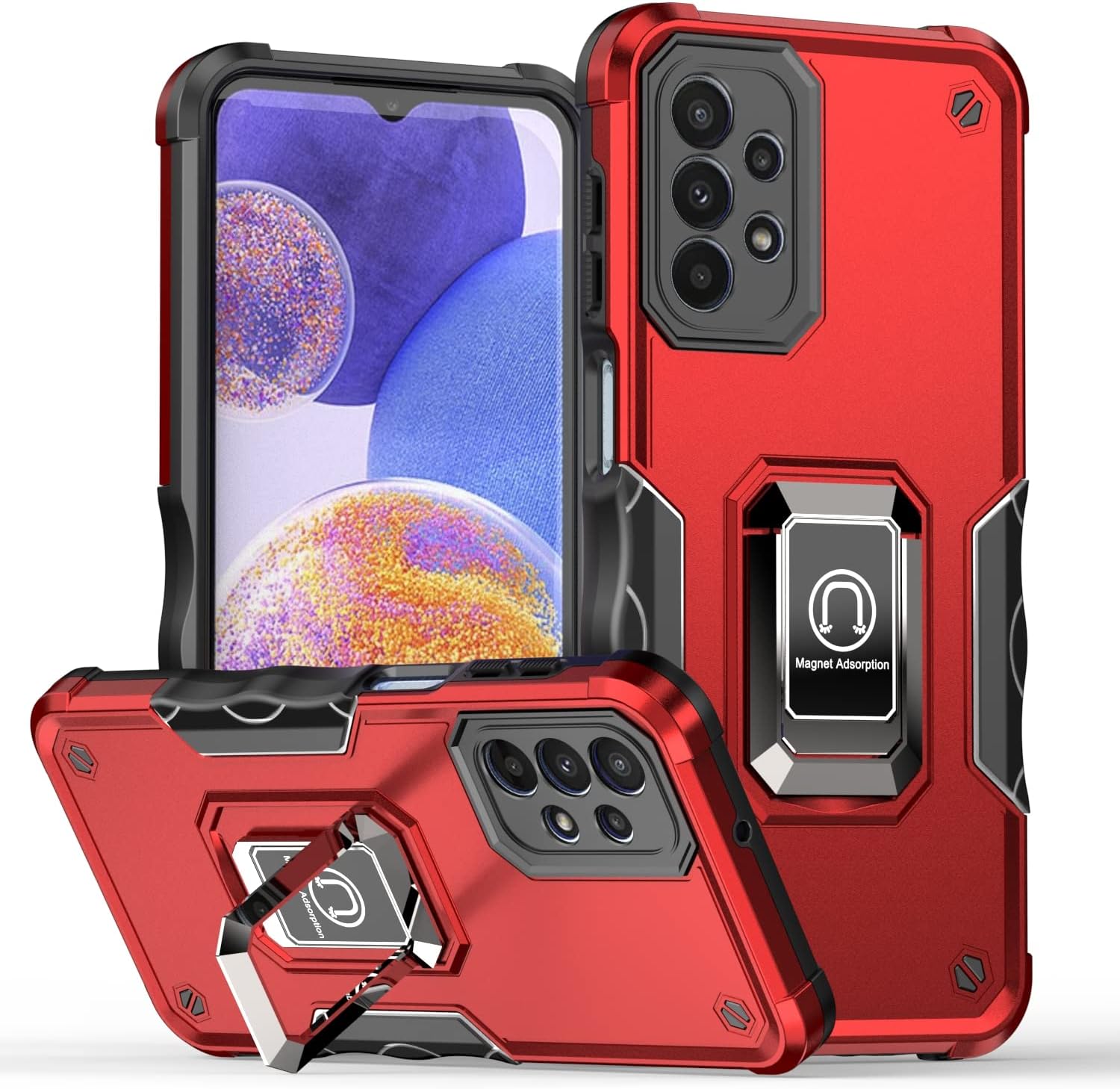 Amosry – Funda compatible con Samsung Galaxy A23 5G, resistente, resistente a los golpes, antideslizante, soporte de anillo, con magnético, para