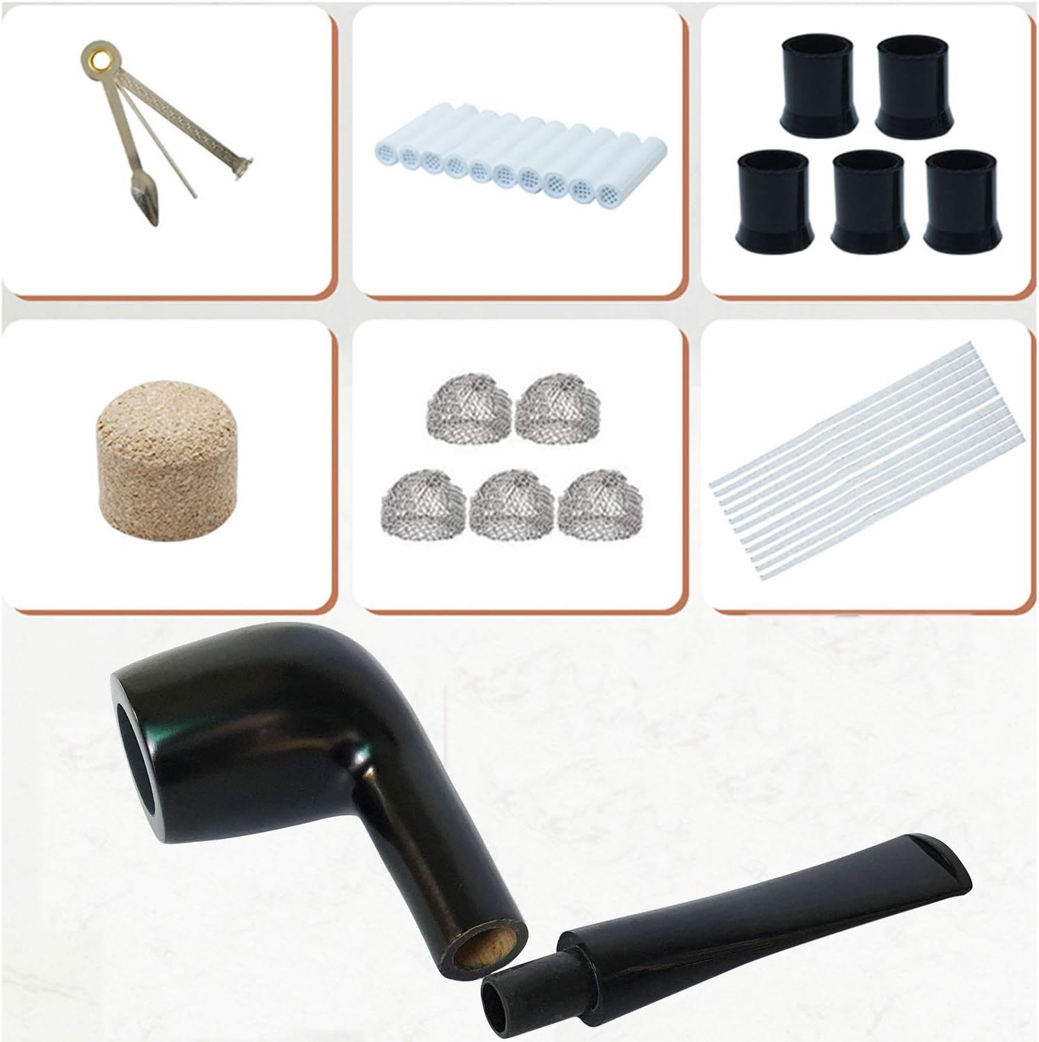 Pipa de tabaco, pipa para fumar de palisandro Churchwarden con soporte para tubería, broca de tubo, raspador 3 en 1, filtro de tubería, aldera de