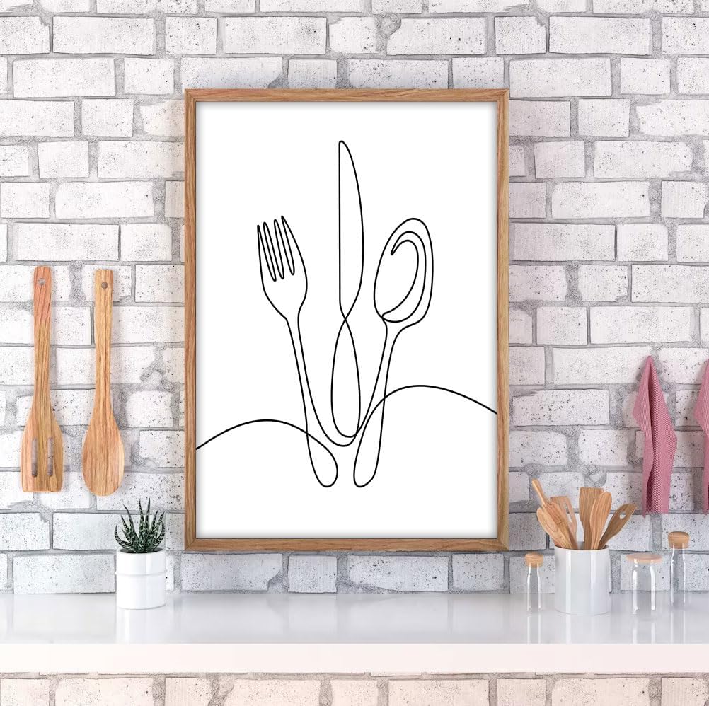 3 piezas de arte de pared de dibujo en línea, moderno, blanco y negro, minimalista, cocina, arte abstracto, impresiones artísticas de comedor,