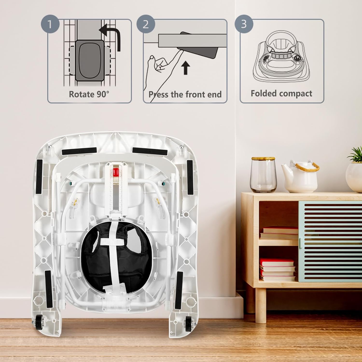 Andador para bebés con ruedas, centro de actividades para bebés 3 en 1 para niños y niñas, combo plegable con juguetes musicales, aprendizaje