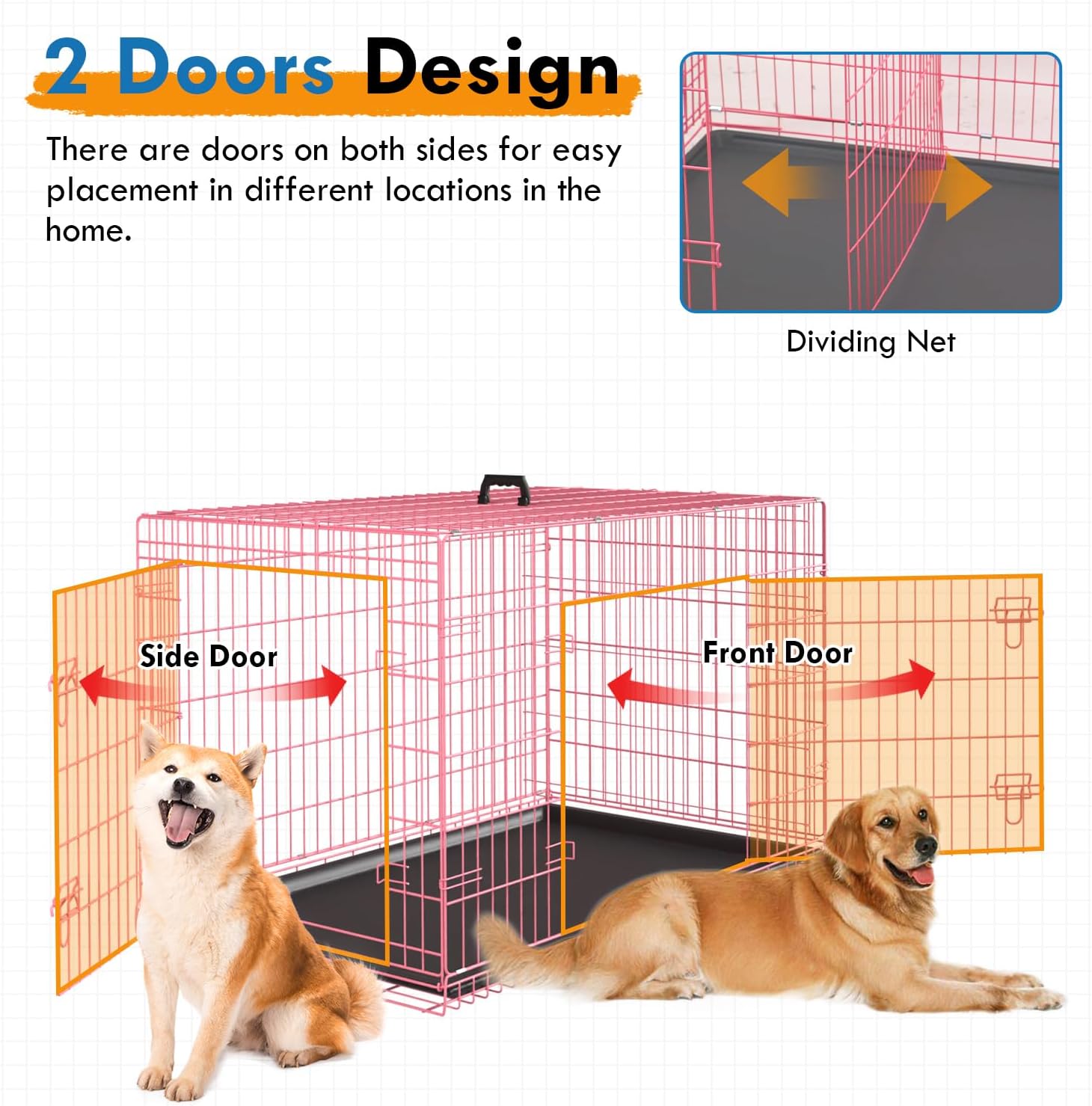 PayLessHere Jaula grande para perros medianos y grandes, jaula de metal para perros de doble puerta, plegable, para interiores y exteriores, con