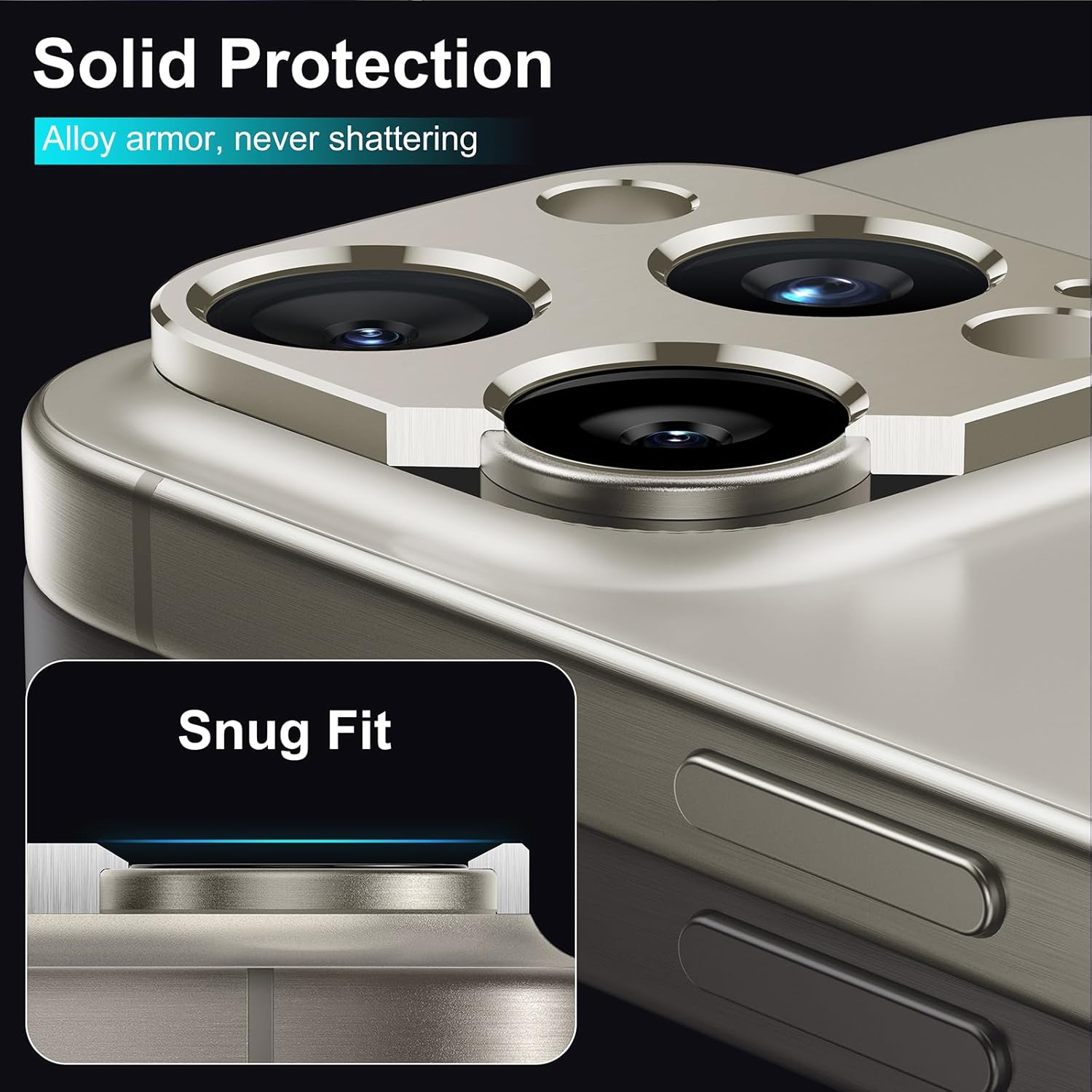 Mothca Paquete de 2 protectores de lente de cámara para iPhone 15 Pro MaxiPhone 15 Pro, sin lente de vidrio, protector de cámara mate de aleación de