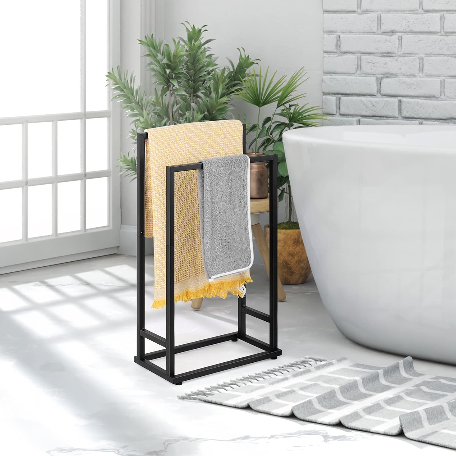 Toallero independiente, toallero de acero inoxidable de 2 niveles para baño, soporte para secado de toallas de mano, soporte para toallero, soporte