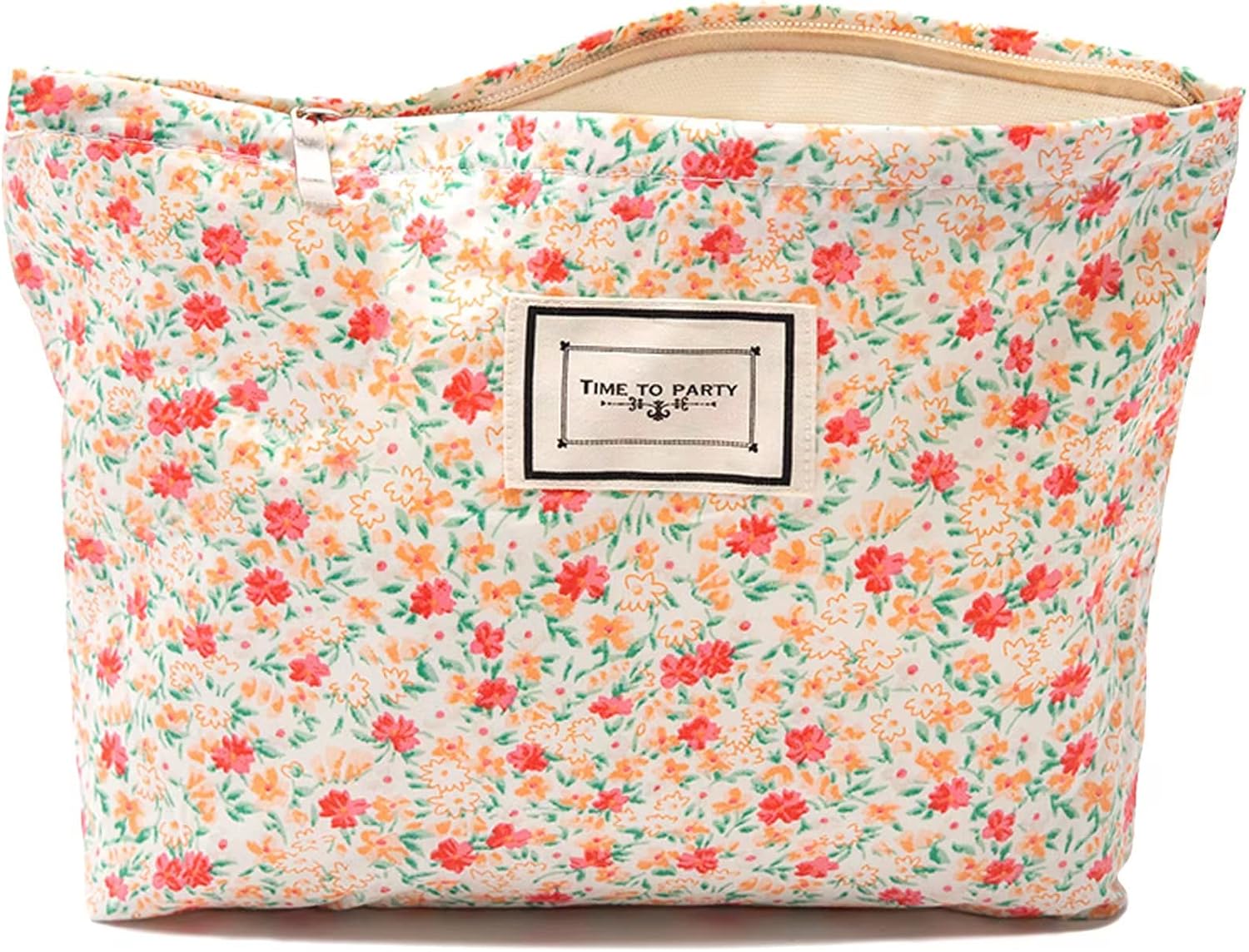 Aganmi Bolsa de maquillaje floral para mujer con cremallera, bolsas de cosméticos estéticas con forro de lona, bonitas bolsas de maquillaje de viaje
