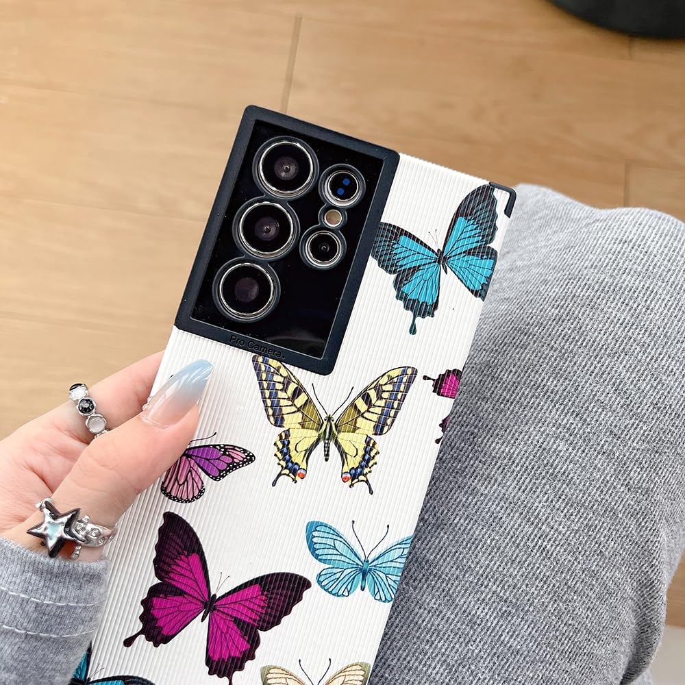 Diseño De Mariposa De Color Lindo Compatible Con Samsung Galaxy S23 Ultra Funda De Teléfono Cubierta Protectora De Silicona De Cuero De Moda Para