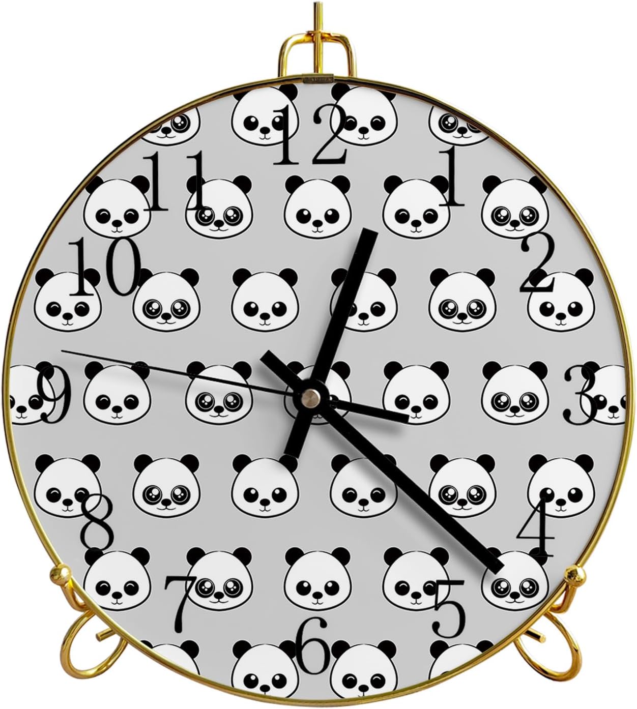 Cartoon Panda Round Wall Clock Silent Non-Ticking Battery Operated Clocks, Wooden Clock for Home Living Room Bedside Desk Bedroom Office Wall Decor