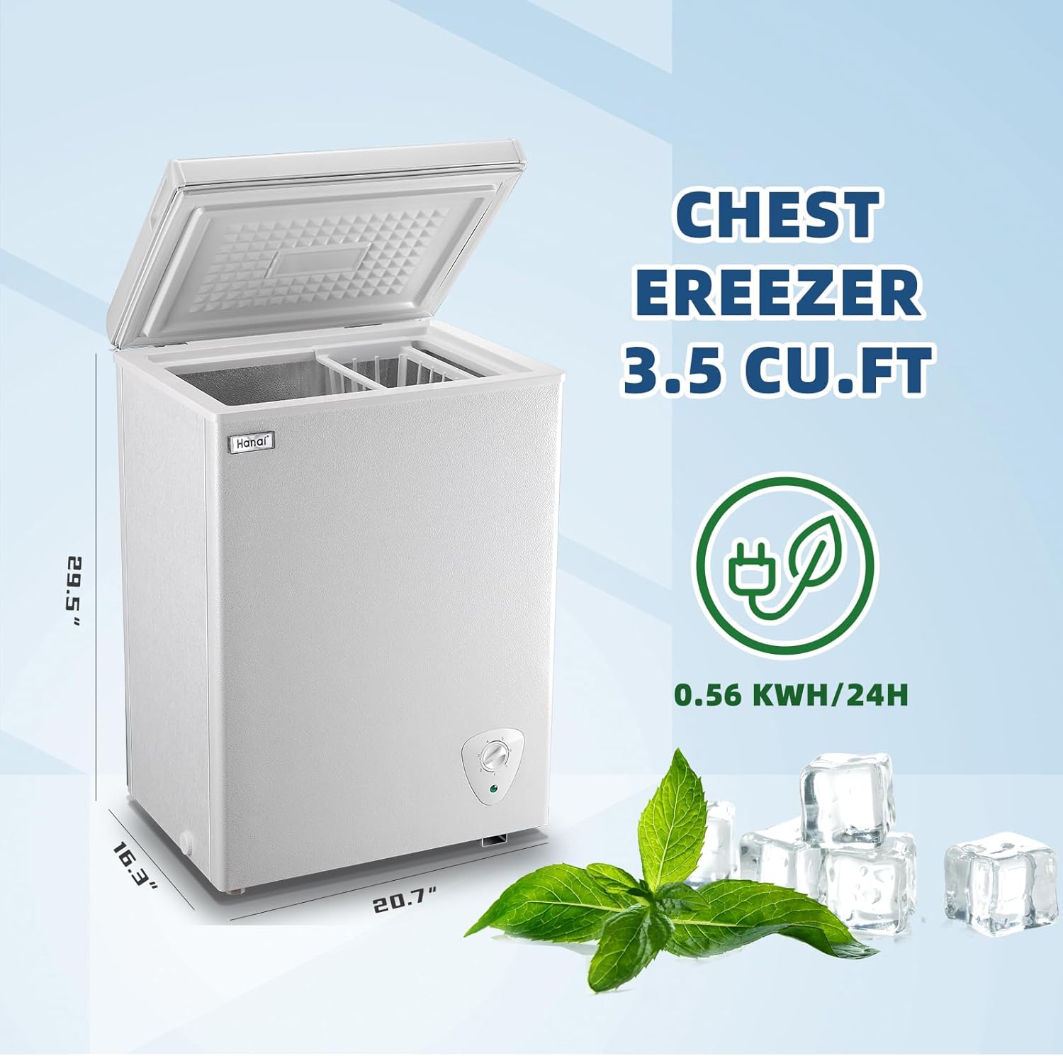 Congelador de pecho de 3.5 pies cúbicos pequeño congelador profundo puerta superior mini congelador con cesta extraíble, bajo ruido, 7 temperaturas