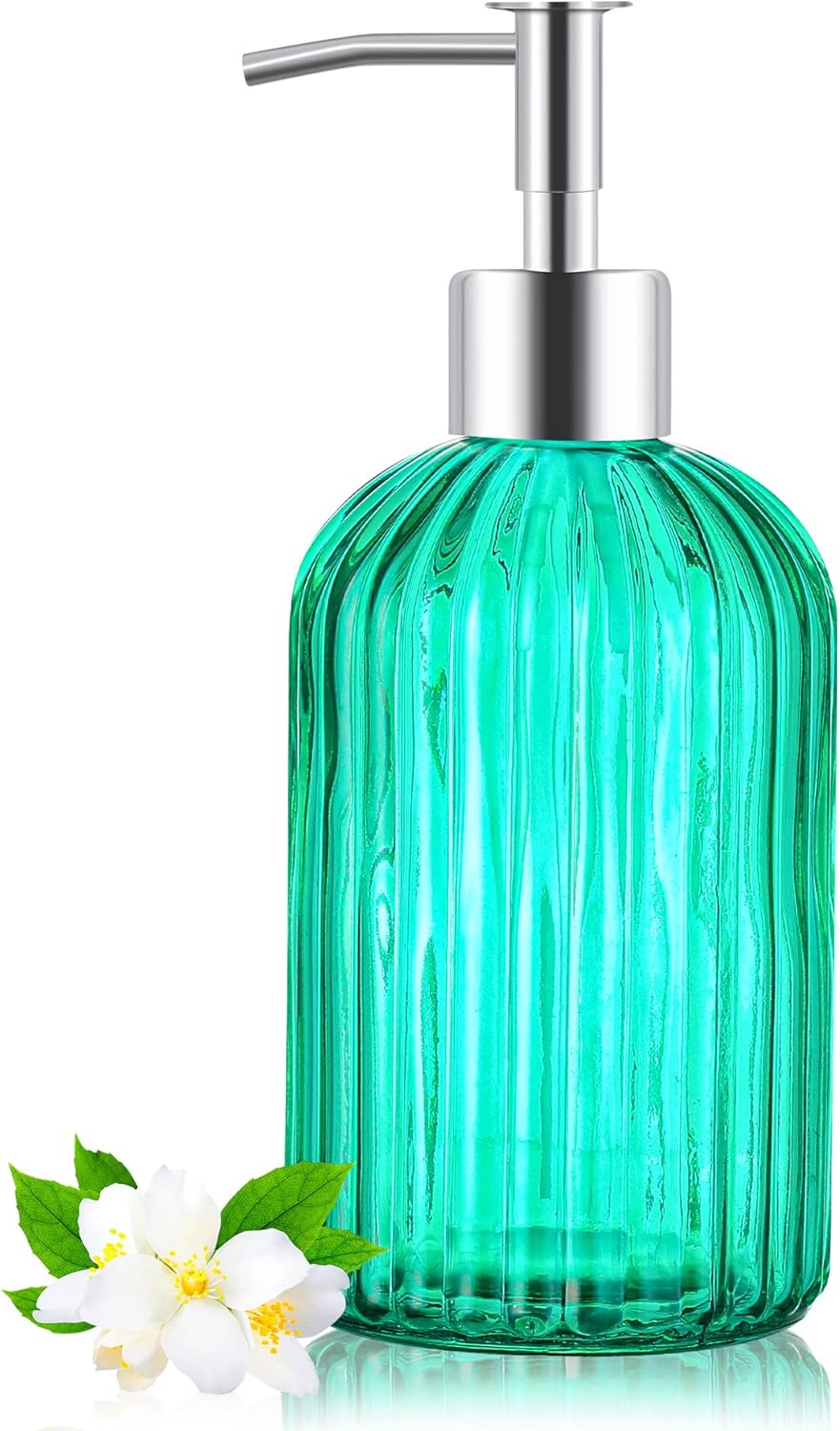 Dispensador de jabón de vidrio transparente de 16 onzas con cabezal de bomba a prueba de óxido, ideal para dispensar varios líquidos como jabón de