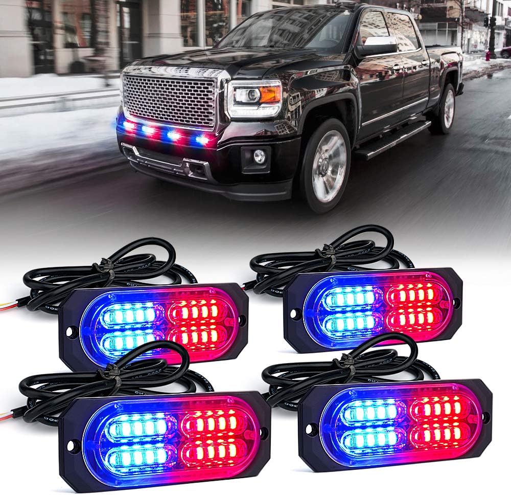 Xprite Kit de luces estroboscópicas de emergencia de 20 luces LED de montaje empotrado en superficie roja y azul, para salpicadero, parrilla,