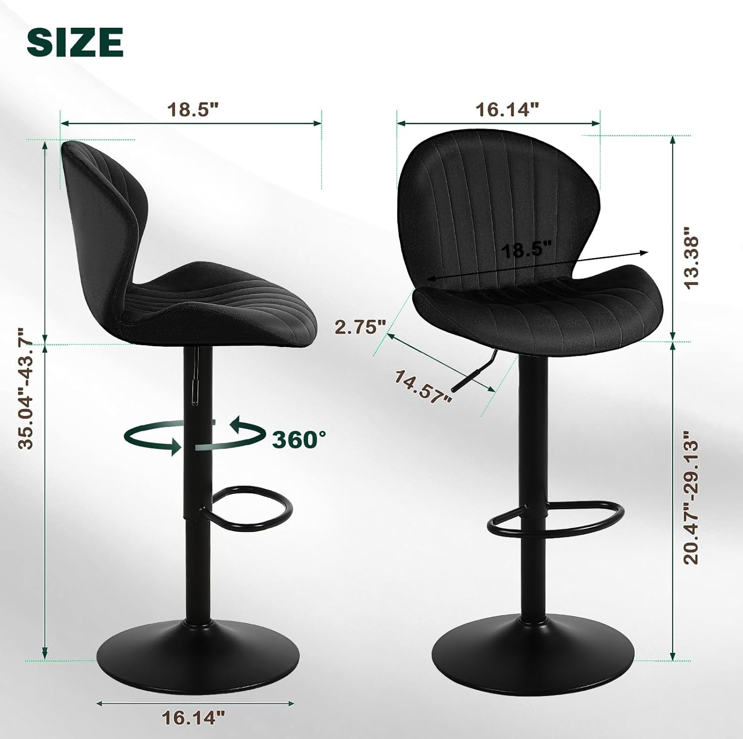 Youhauchair Juego de 2 taburetes de bar modernos, taburetes de bar giratorios de altura ajustable de terciopelo, sillas de encimera de isla de