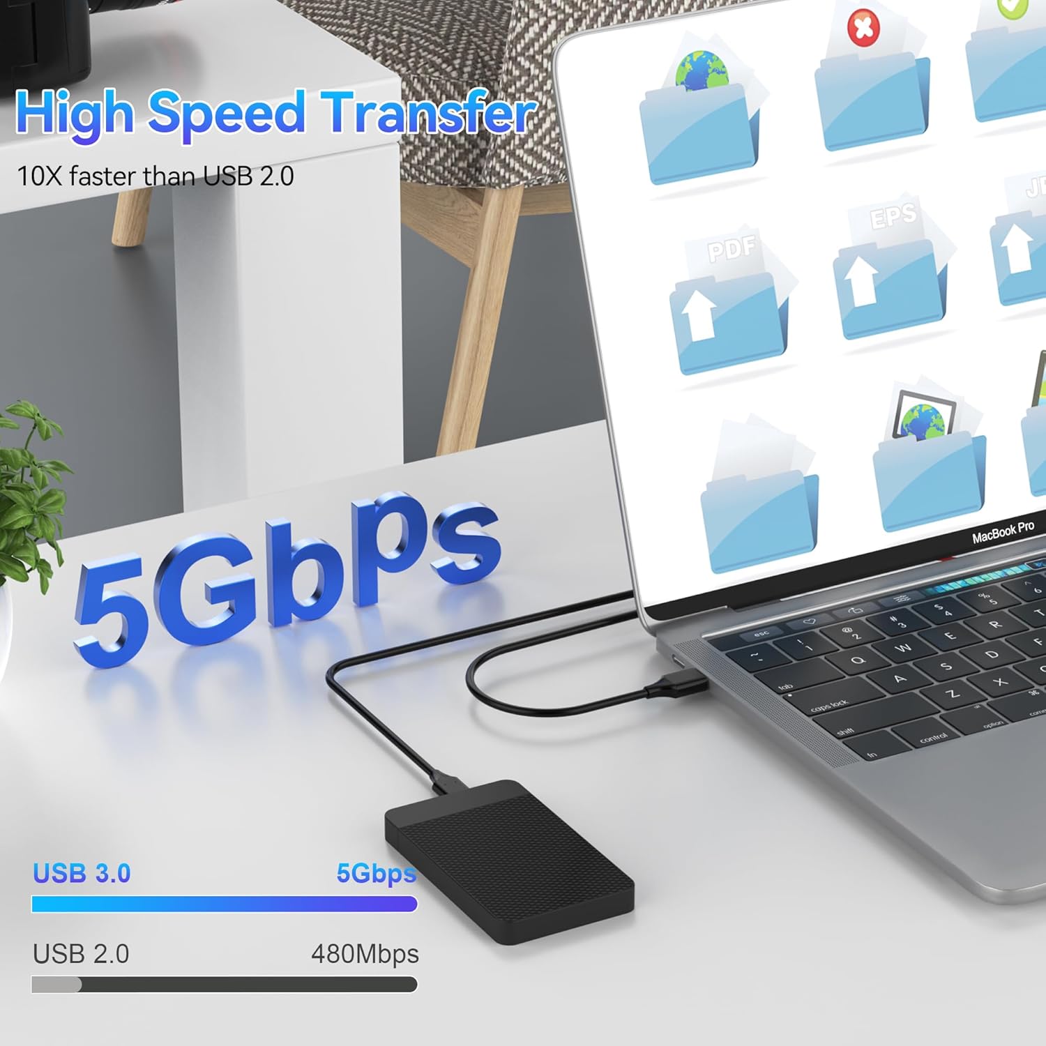 Cable de disco duro USB 3.0 de 1 pie (paquete de 3), cable de carga micro USB a USB A 3.0, enchufes chapados en oro, 5Gbps de alta velocidad,