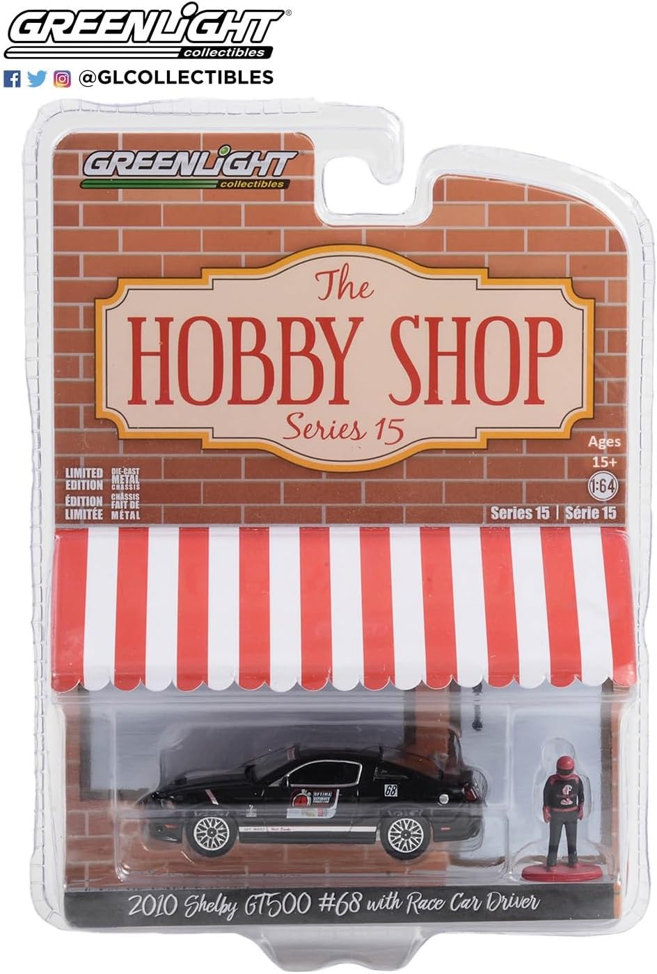 Greenlight 97150-E The Hobby Shop Series 15-2010 Shelby Mustang GT500#68 – Optima Ultimate Street Car Invitational con piloto de carreras escala 164