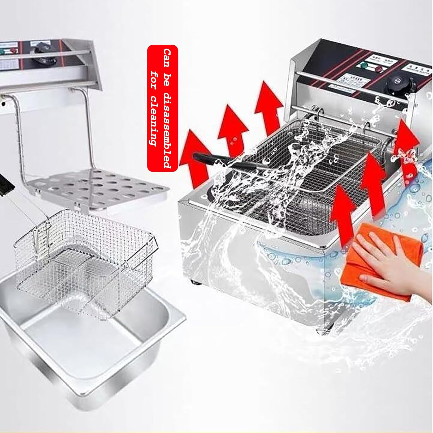 Freidora eléctrica de encimera para comercial y hogar, freidora eléctrica con cesta y tapa para cocina y restaurante en el hogar, capacidad de