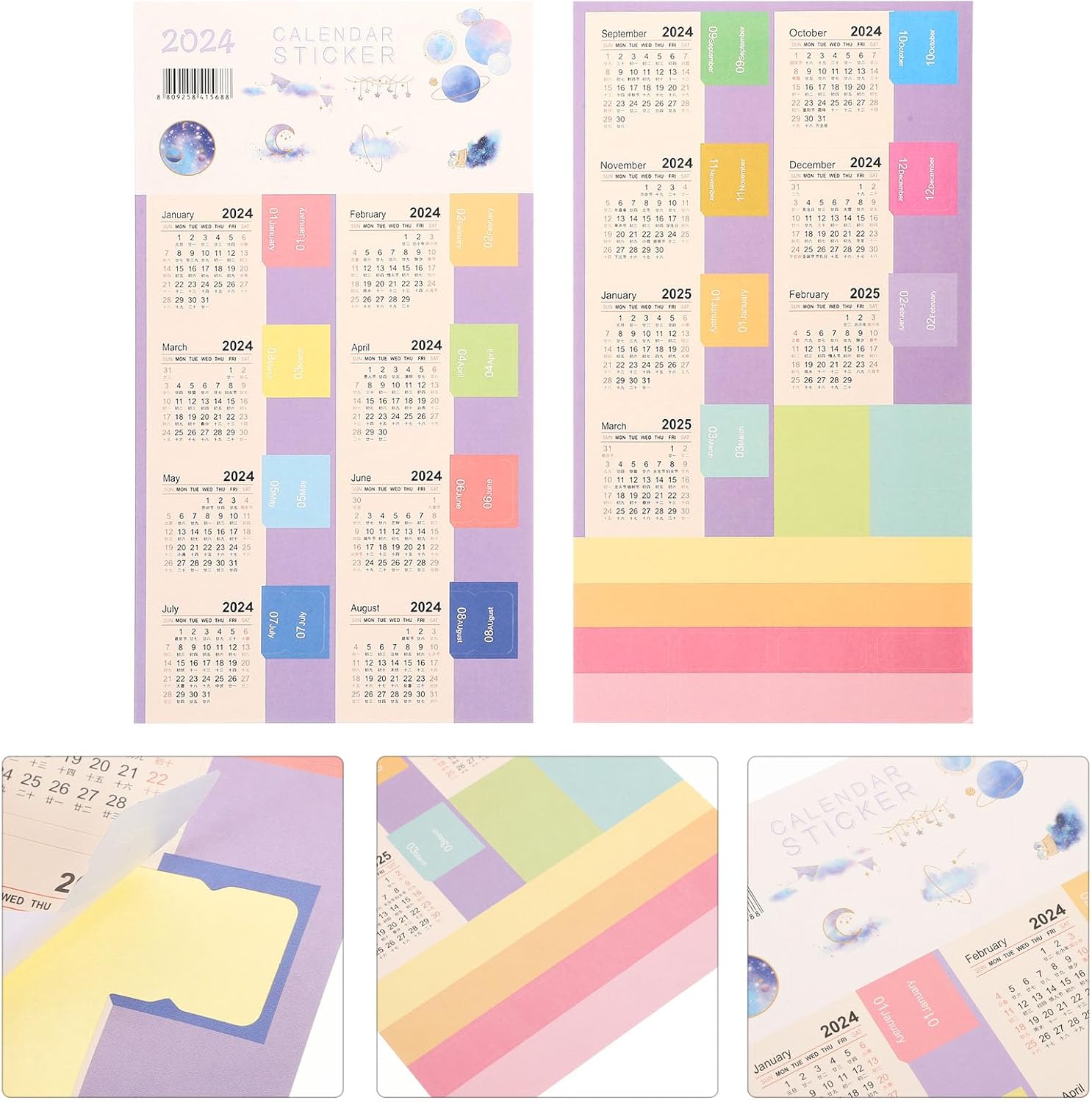 10 juegos de calcomanías de calendario 2024, pestañas de índice mensual, divisor adhesivo, calendario mensual, calcomanías para planificadores,
