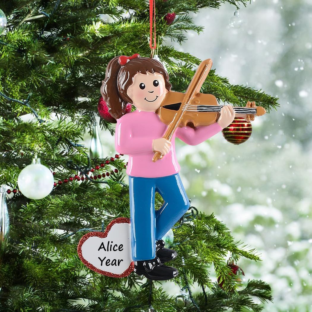 Adornos de instrumentos personalizados, adorno de música personalizado para violín niña, adorno de árbol de Navidad personalizado, adornos de