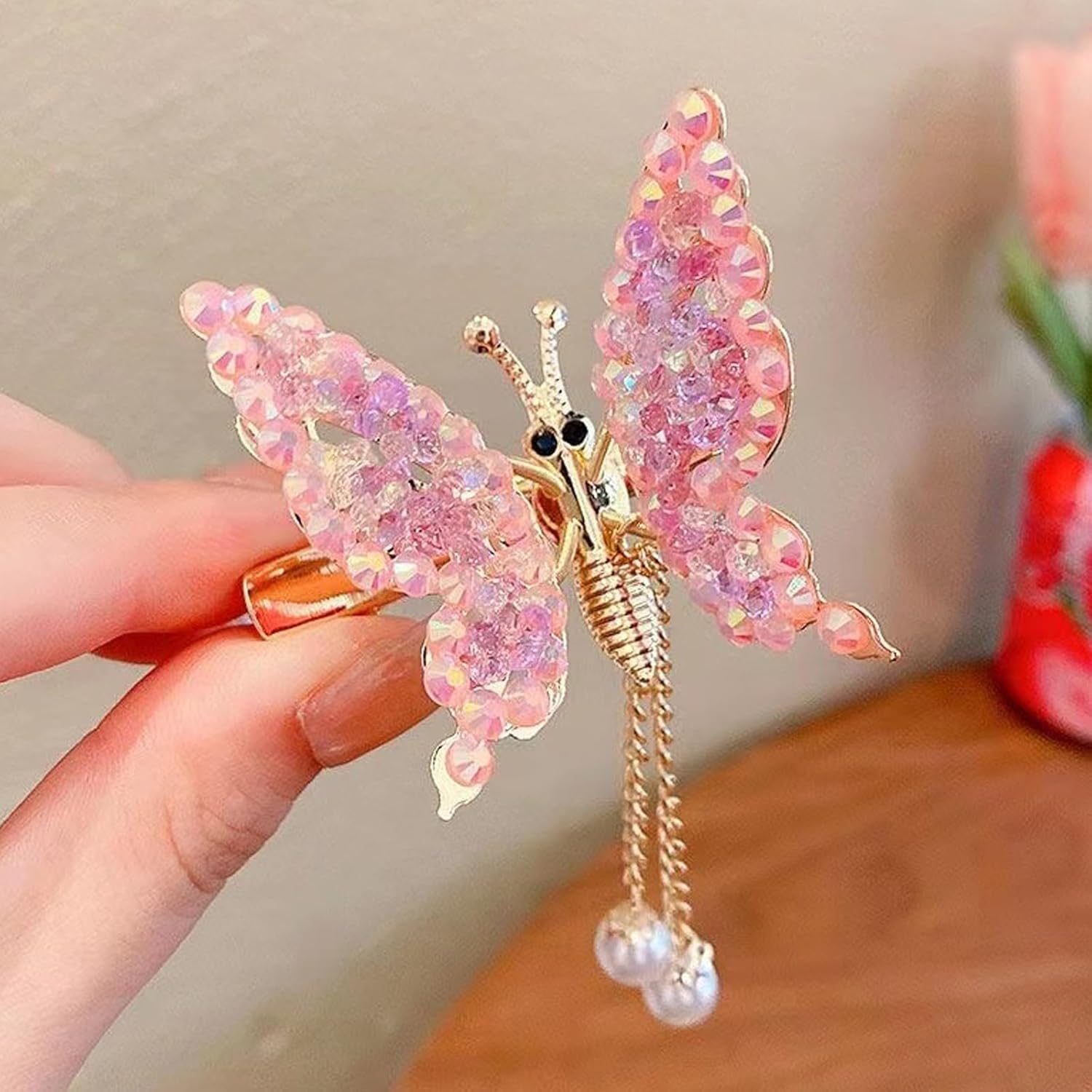 Pinzas para el pelo de mariposa con alas móviles, pinzas para el cabello de mariposa 3D, alas móviles, pinzas para el cabello de mariposa con borla,