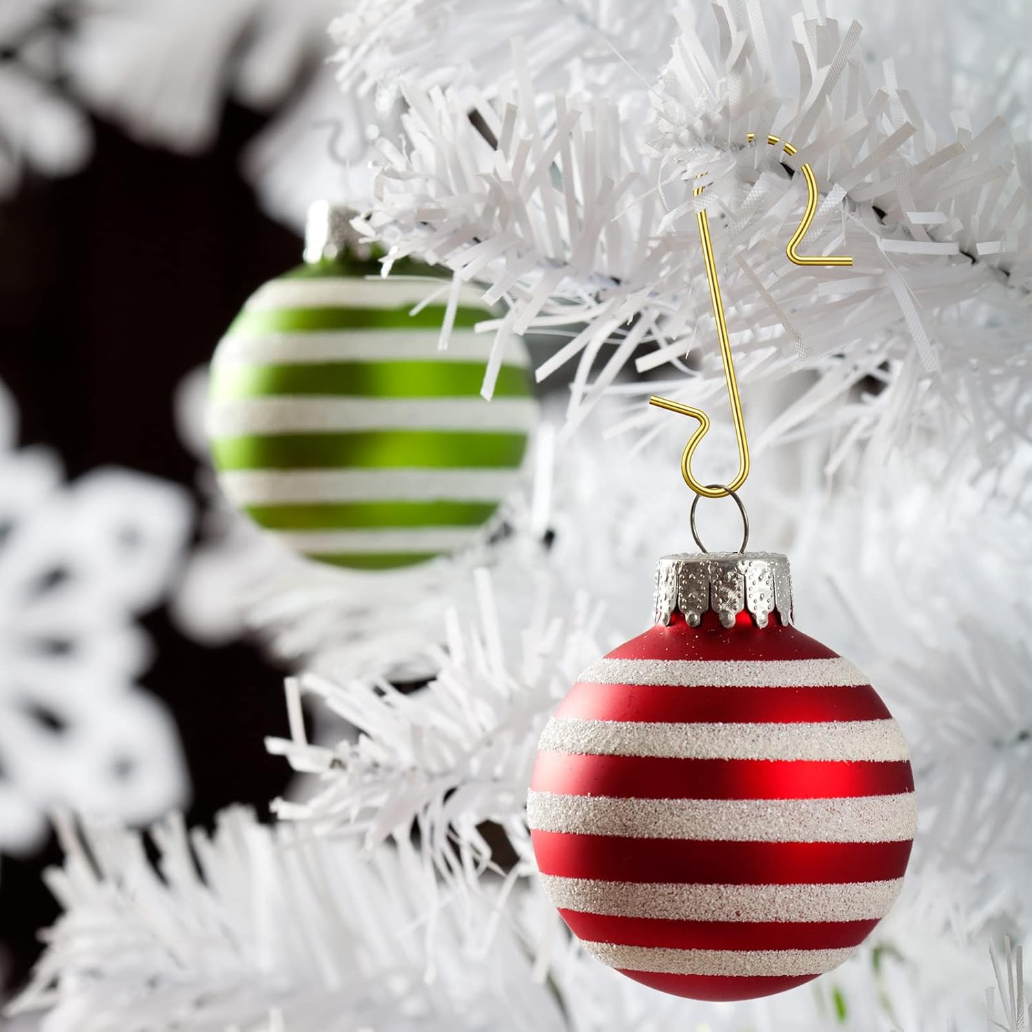 Tatuo 400 ganchos para adornos de Navidad, ganchos de alambre de metal con caja de almacenamiento para decoración de árbol de Navidad (dorado,
