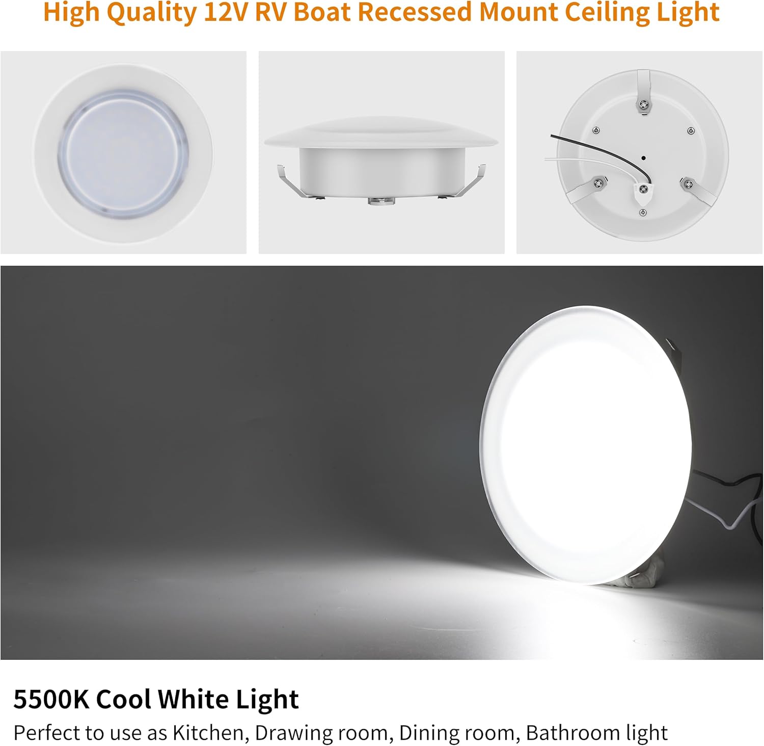 Luz LED de disco de 4.5 pulgadas  Luz de techo empotrada de 12 voltios para lancha RV de 12 V, luz interior de 12 V para debajo del gabinete,