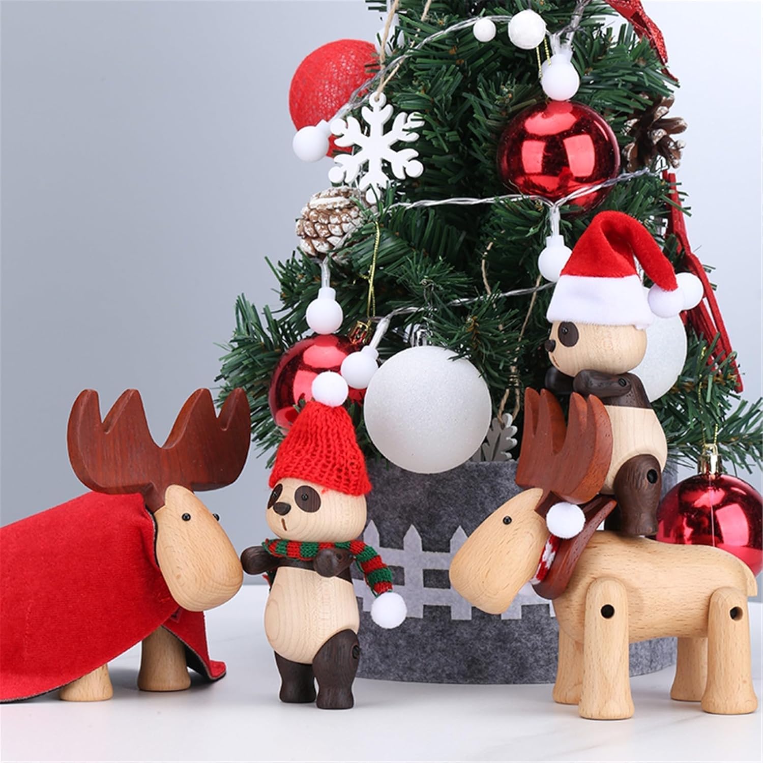 suruim Adorable estatua de panda de madera maciza creativa linda muñeca de panda de madera maciza, adornos encantadores y modernos para joyas,